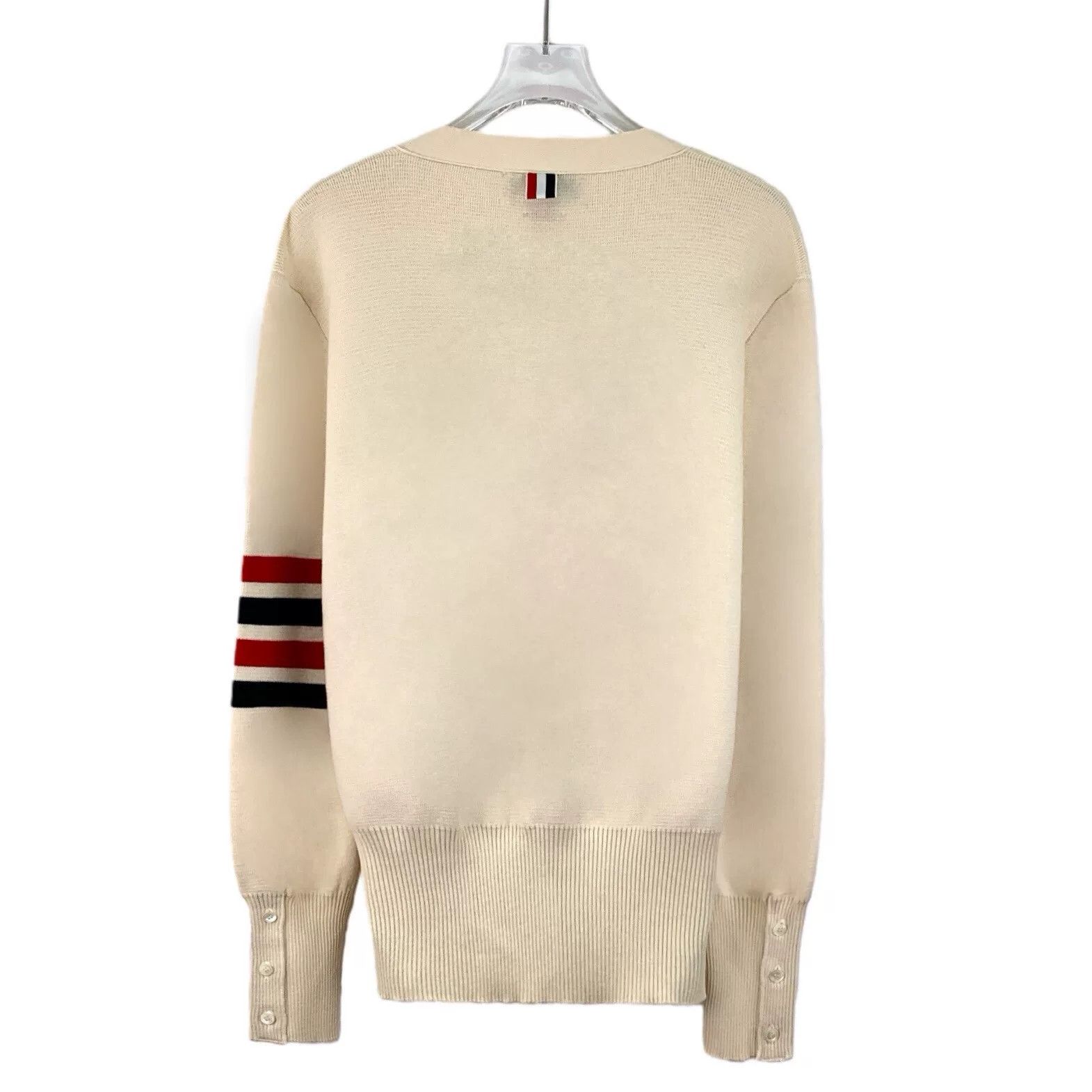 Thom Browne beige classic wool V-neck cardigan Size US M / EU 48-50 / 2 - 2 Thumbnail
