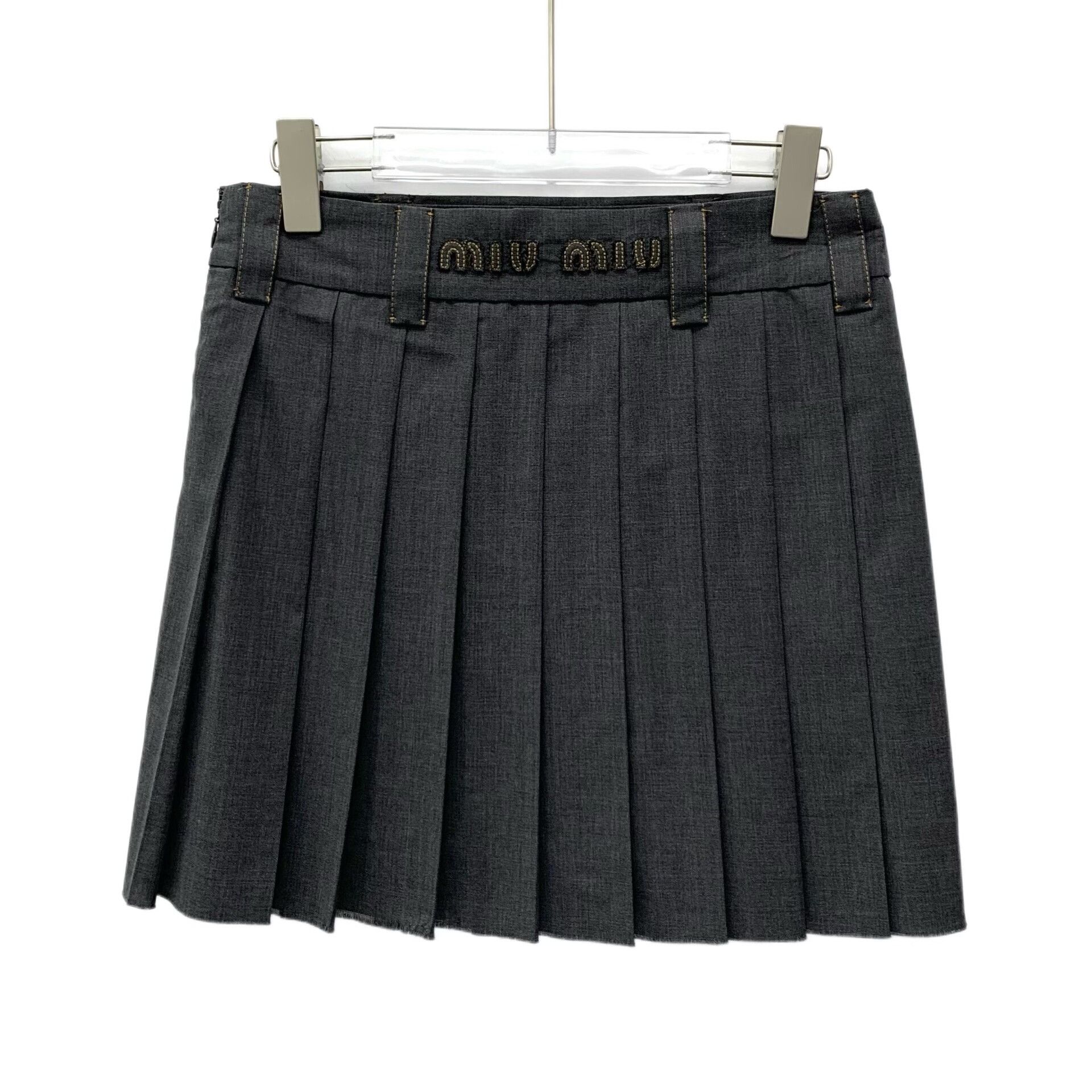 Miu Miu Miu Miu Dark Gray Pleated Wool Skirt Size US 36 / EU 52 - 2 Thumbnail