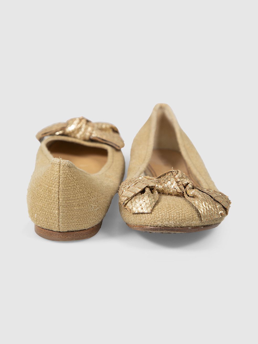 Miu Miu Beige Raffia & Snakeskin Bow Flats Size US 8 / IT 38 - 4 Thumbnail