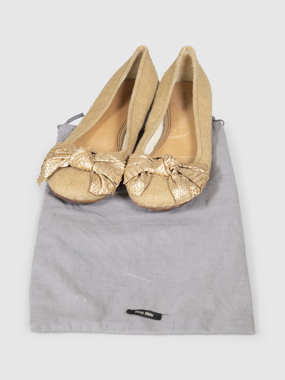 Miu Miu Beige Raffia & Snakeskin Bow Flats Size US 8 / IT 38 - 3 Thumbnail