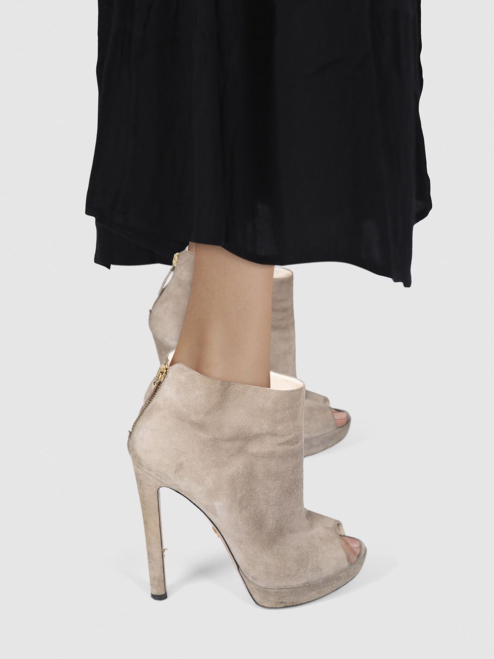 Prada Brown Suede Peep Toe Boots Size US 7.5 / IT 37.5 - 2 Thumbnail