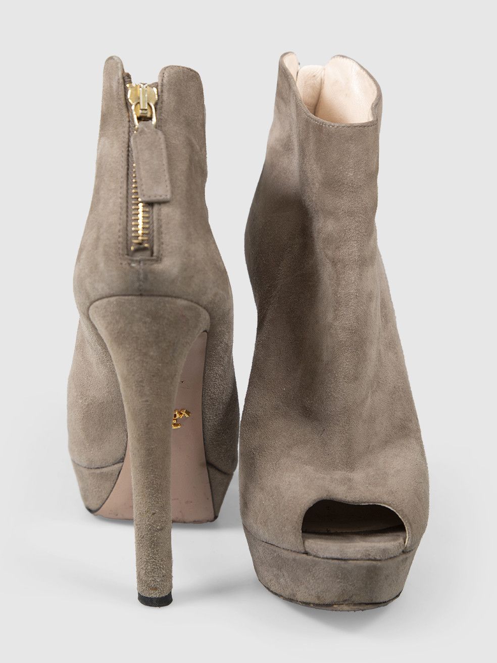 Prada Brown Suede Peep Toe Boots Size US 7.5 / IT 37.5 - 3 Thumbnail