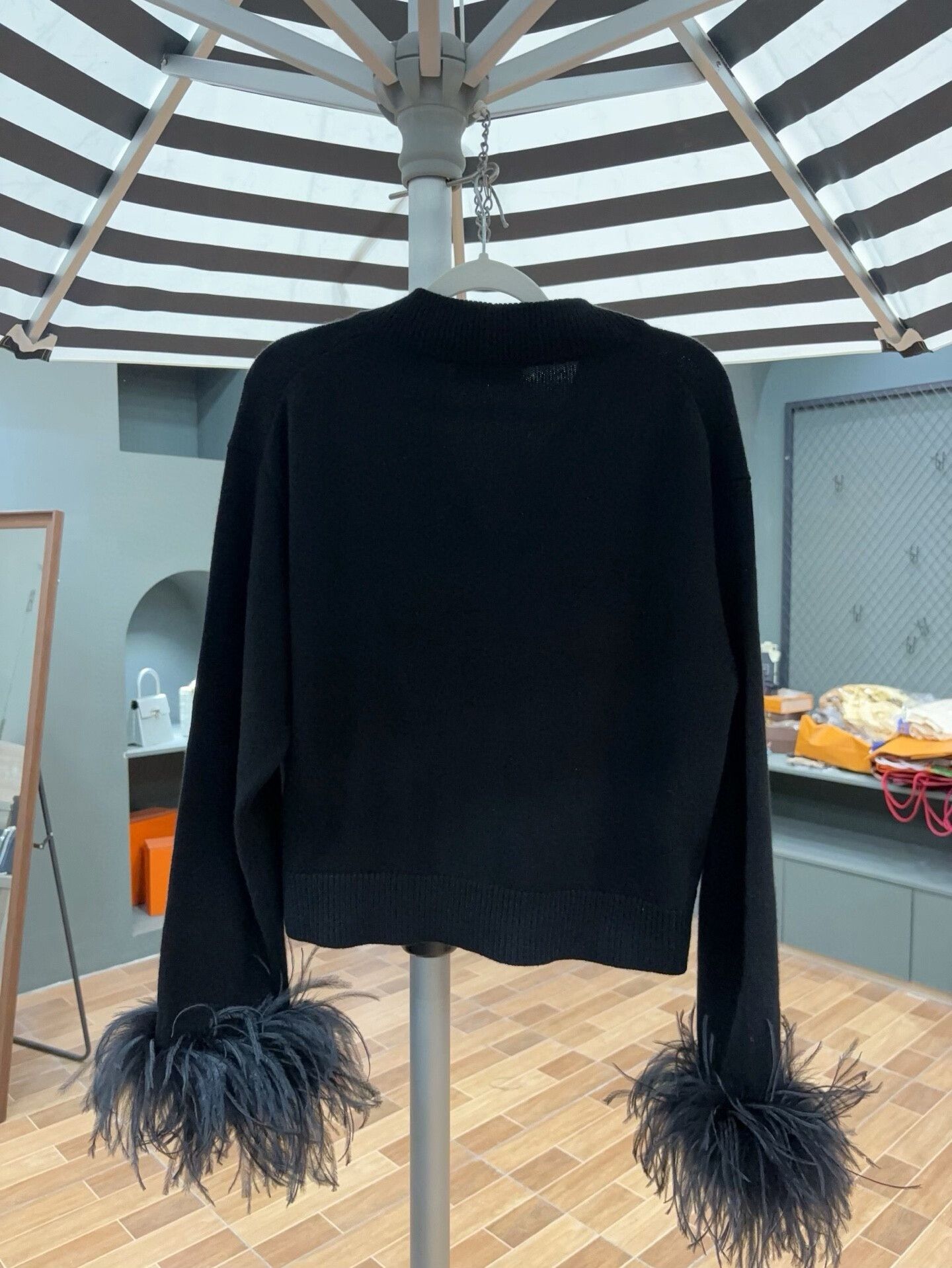 Miu Miu black knitted cardigan with feather sleeves Size US M / EU 48-50 / 2 - 2 Thumbnail