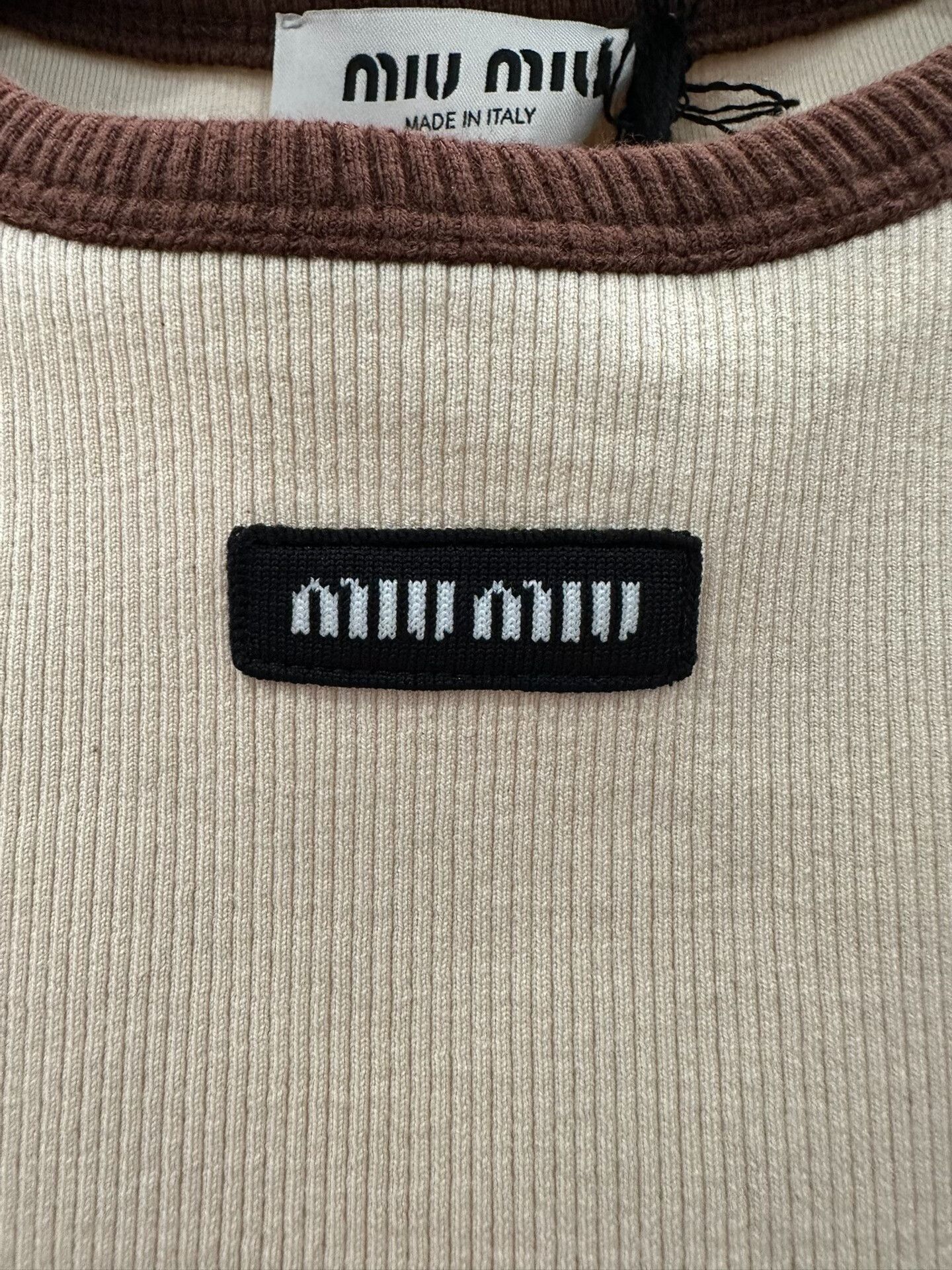 Miu Miu miumiu beige color block knit t-shirt Size US M / EU 48-50 / 2 - 4 Thumbnail