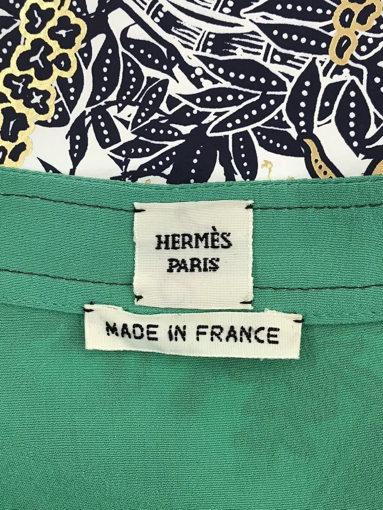 Hermes Hermes Green Silk Tie-Neck Blouse Size US XS / EU 42 / 0 - 3 Thumbnail