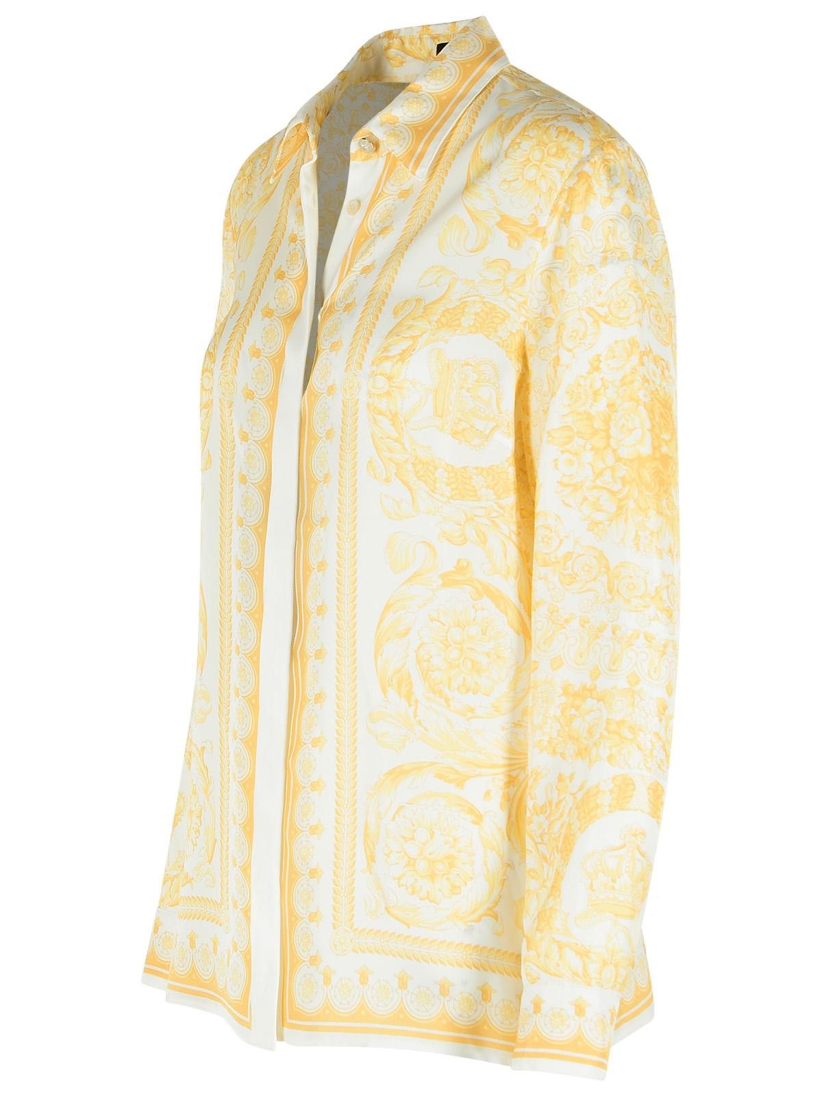 Versace VERSACE White And Beige 'Barocco' Silk Shirt Size M / US 6-8 / IT 42-44 - 2 Thumbnail