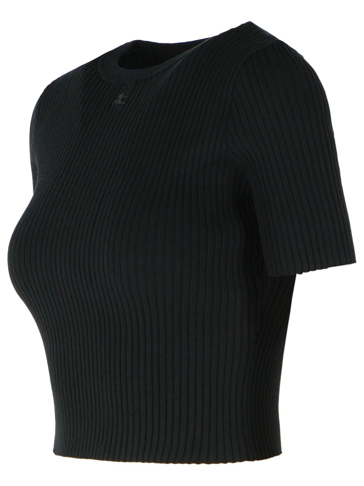 COURREGES Black Viscose Blend T-Shirt