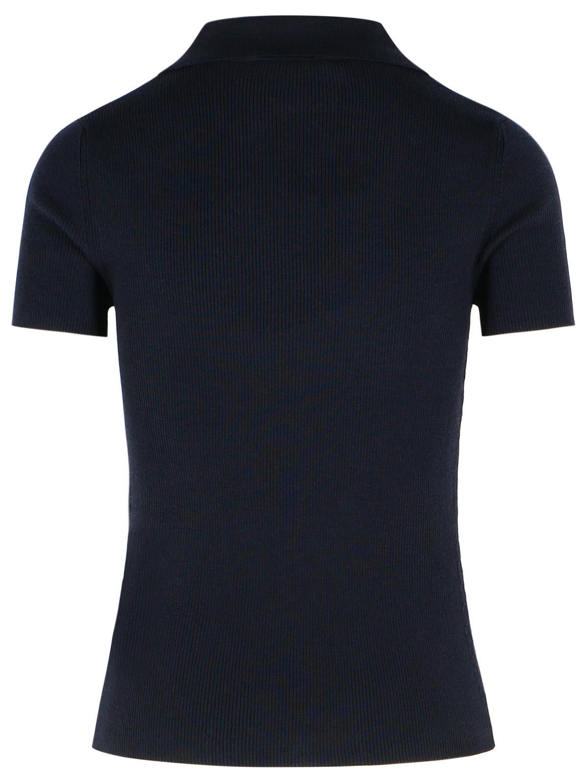 Max Mara MAX MARA 'Albero' Dark Blue Virgin Wool Polo Shirt Size M / US 6-8 / IT 42-44 - 3 Thumbnail