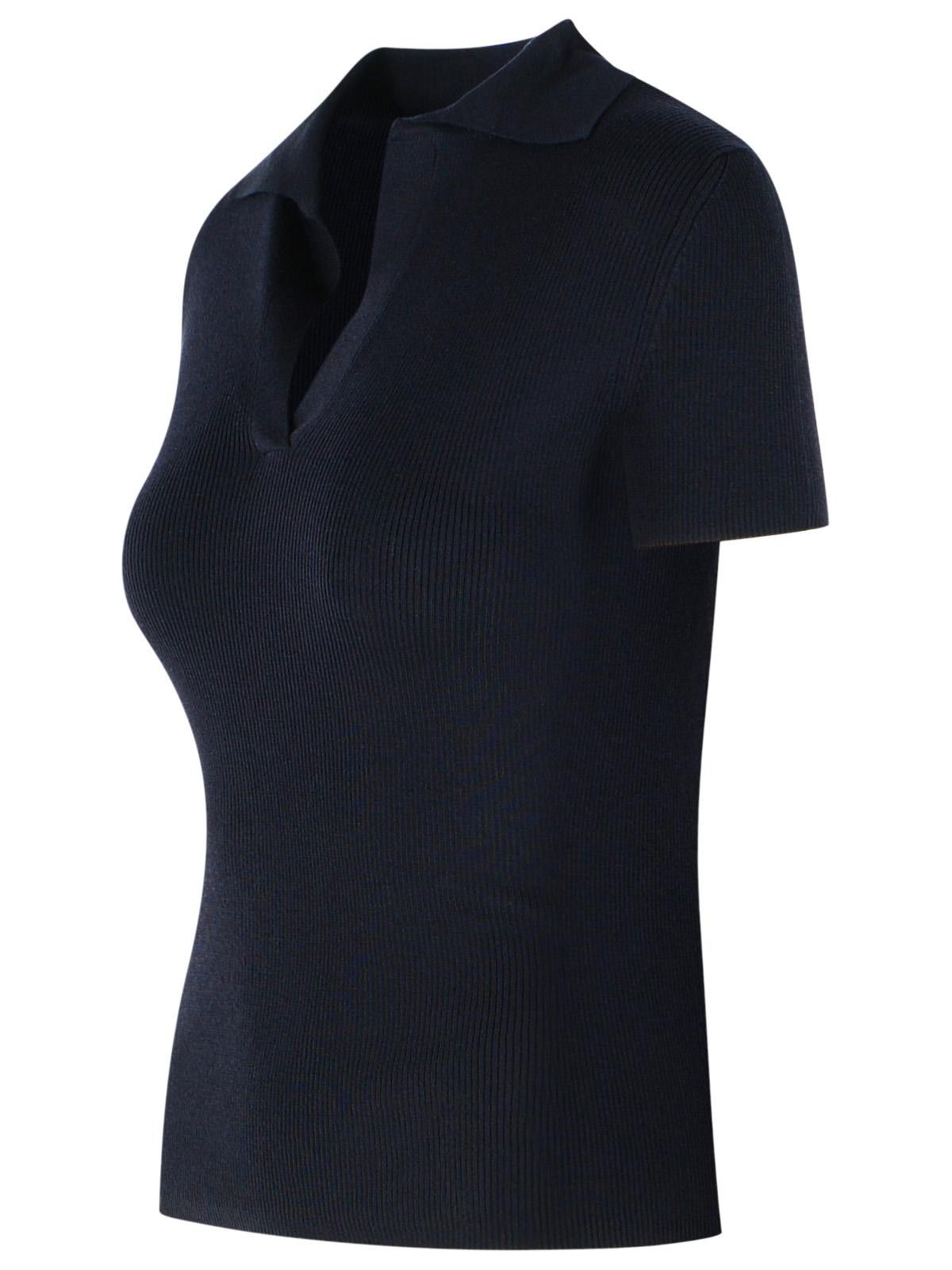 Max Mara MAX MARA 'Albero' Dark Blue Virgin Wool Polo Shirt Size M / US 6-8 / IT 42-44 - 2 Thumbnail
