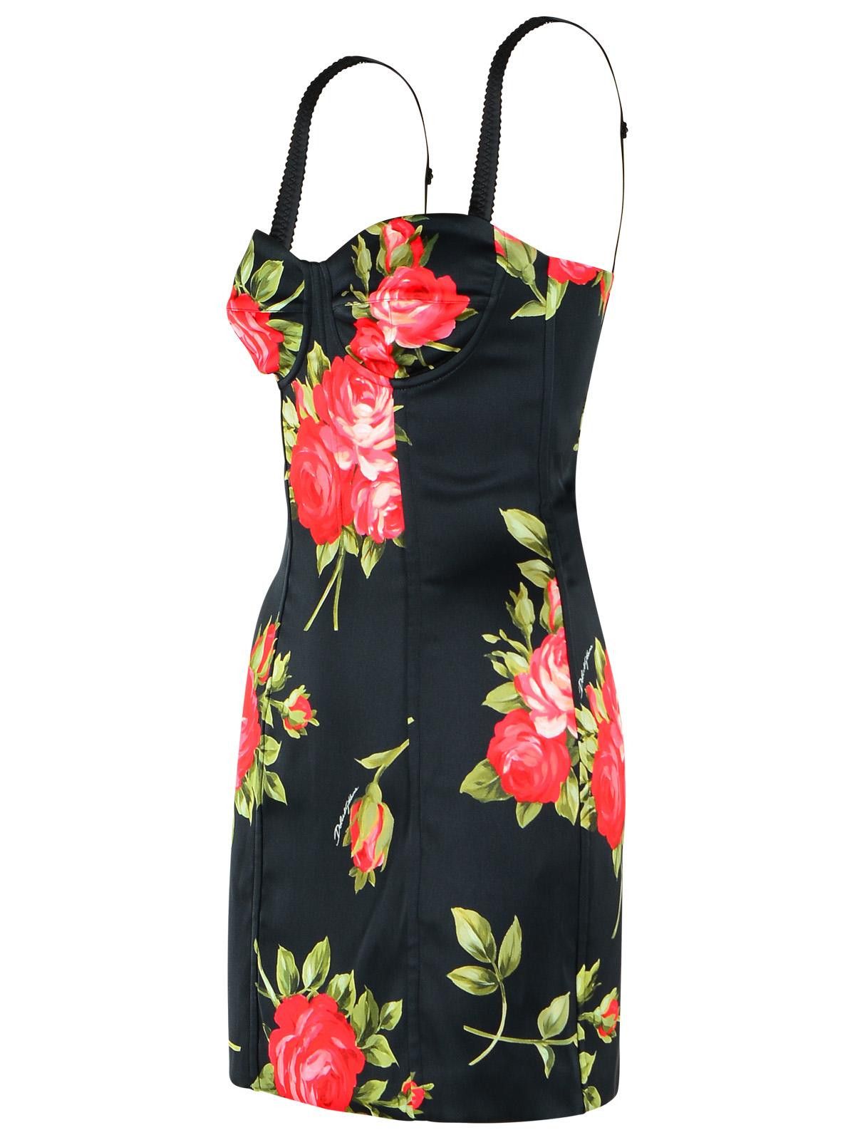 Dolce & Gabbana DOLCE & GABBANA 'Bouquet Rose' Dress In Black Viscose Blend Size M / US 6-8 / IT 42-44 - 2 Thumbnail