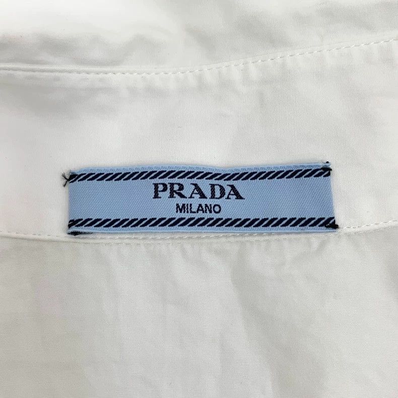 Prada Prada White Logo Cotton Long Sleeve Shirt Size US M / EU 48-50 / 2 - 6 Thumbnail