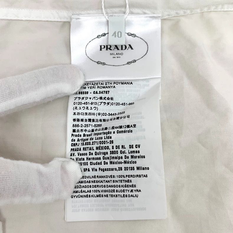 Prada Prada White Logo Cotton Long Sleeve Shirt Size US M / EU 48-50 / 2 - 7 Thumbnail