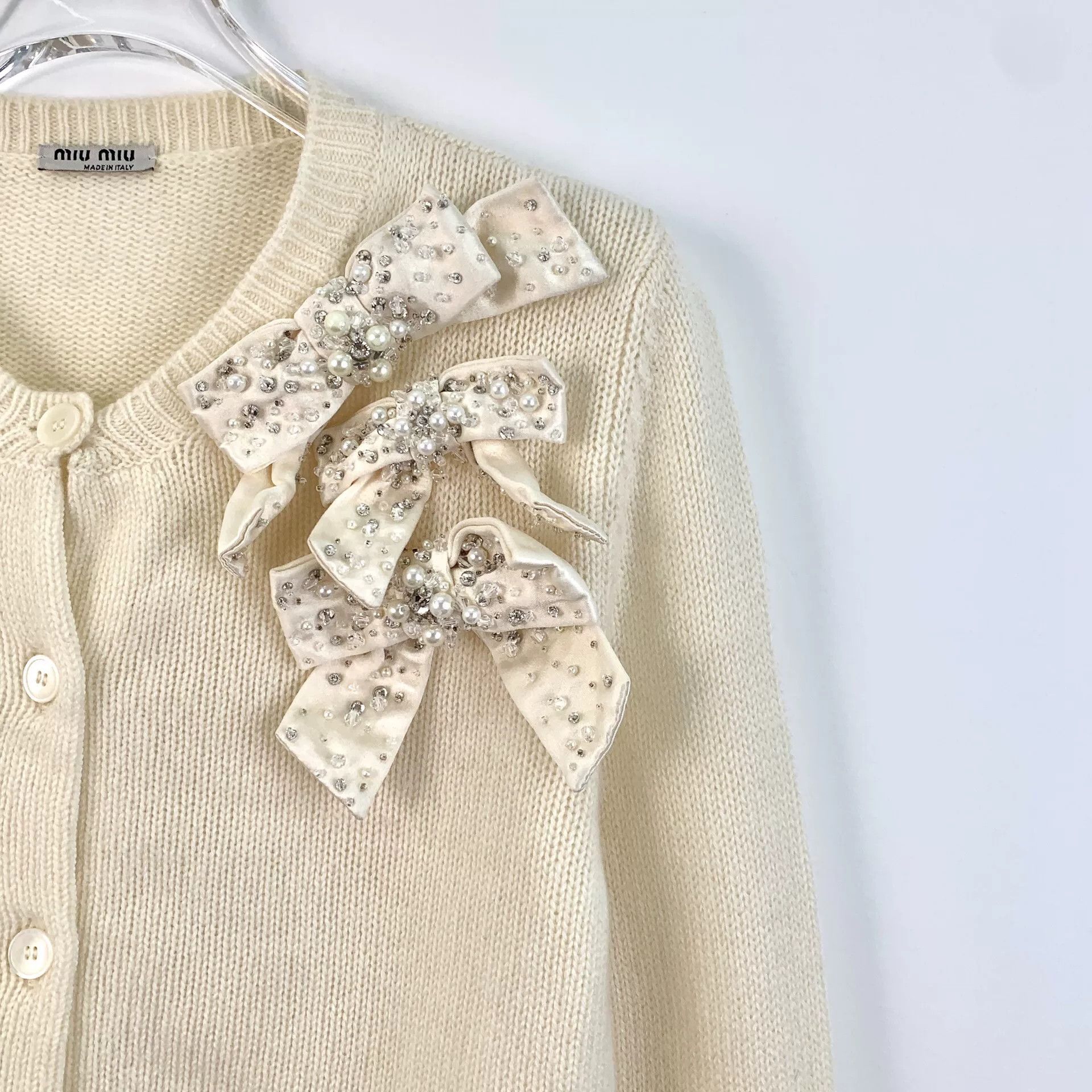 Miu Miu miu miu beige bow detail knitted cardigan Size US S / EU 44-46 / 1 - 3 Thumbnail