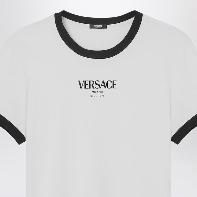 Versace Versace White/Black Stretch Viscose Jersey T-Shirt Size S / US 4 / IT 40 - 2 Thumbnail