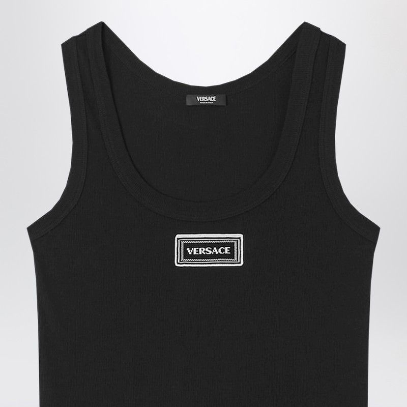 Versace Versace Black Stretch Ribbed Cotton Tank Top Size M / US 6-8 / IT 42-44 - 2 Thumbnail