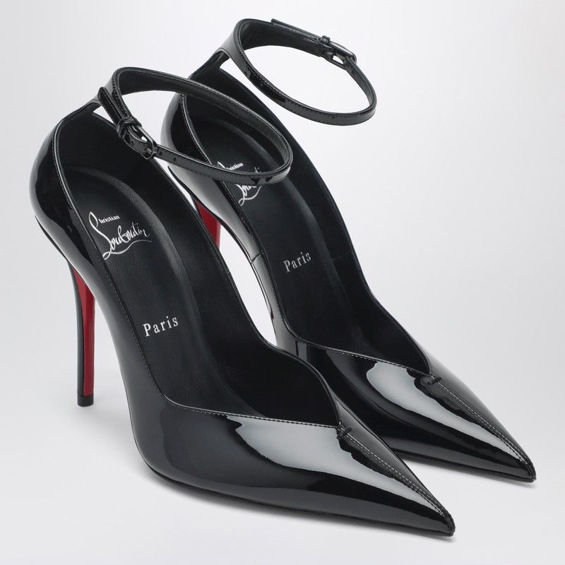 Christian Louboutin Christian Louboutin Black Patent Leather Erozee Pumps With Ankle Strap Size US 7 / IT 37 - 2 Thumbnail
