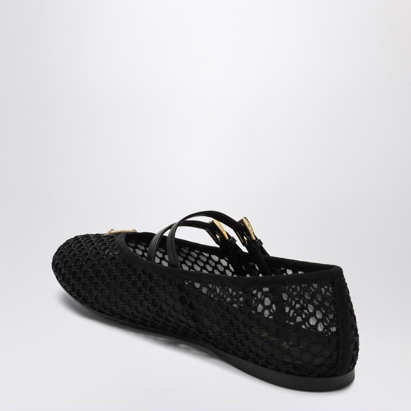 Prada Prada Black Mesh Ballerina With Triangle Logo Size US 7 / IT 37 - 2 Thumbnail