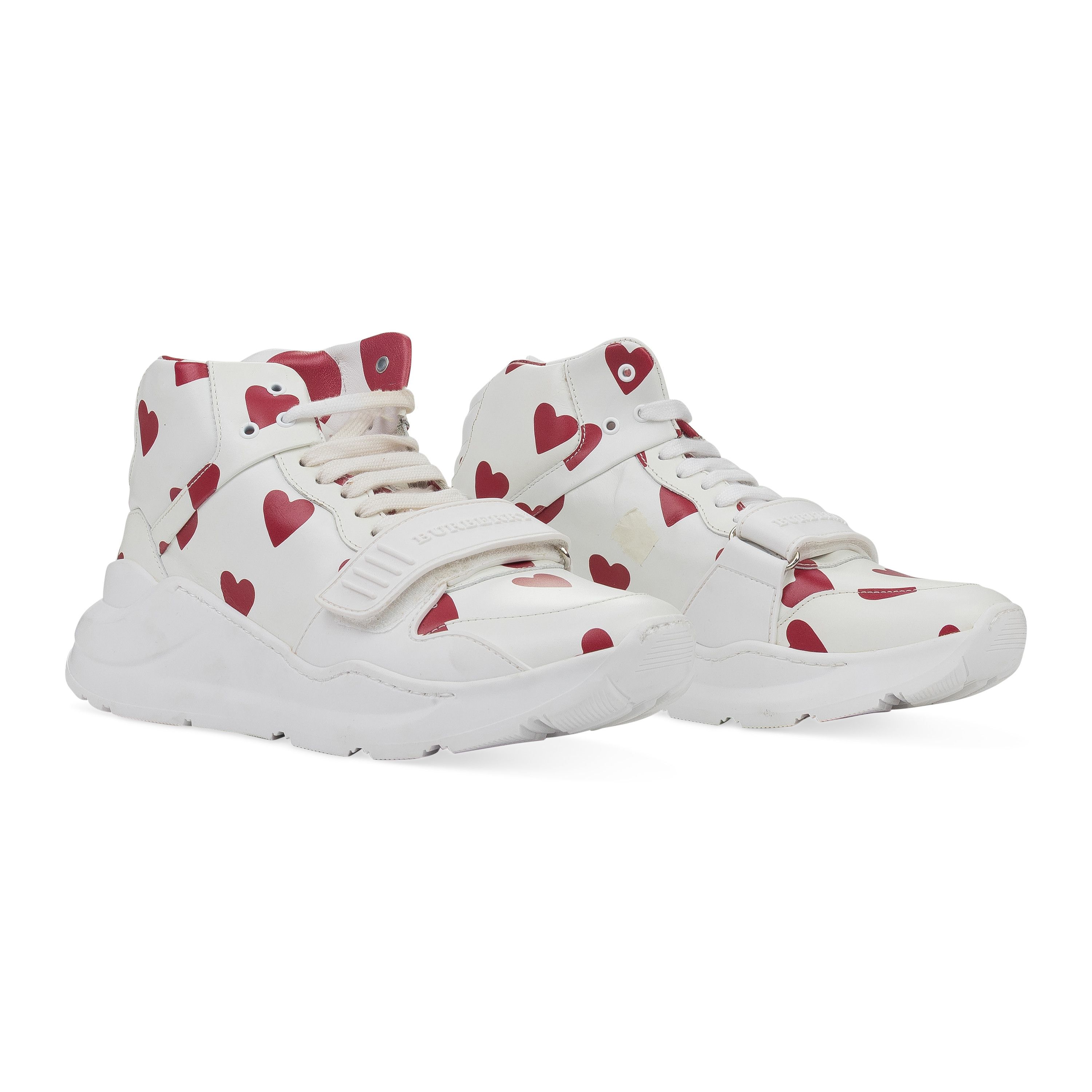 Burberry White White Regis Heart Print High-top Sneakers SIZE 40.5