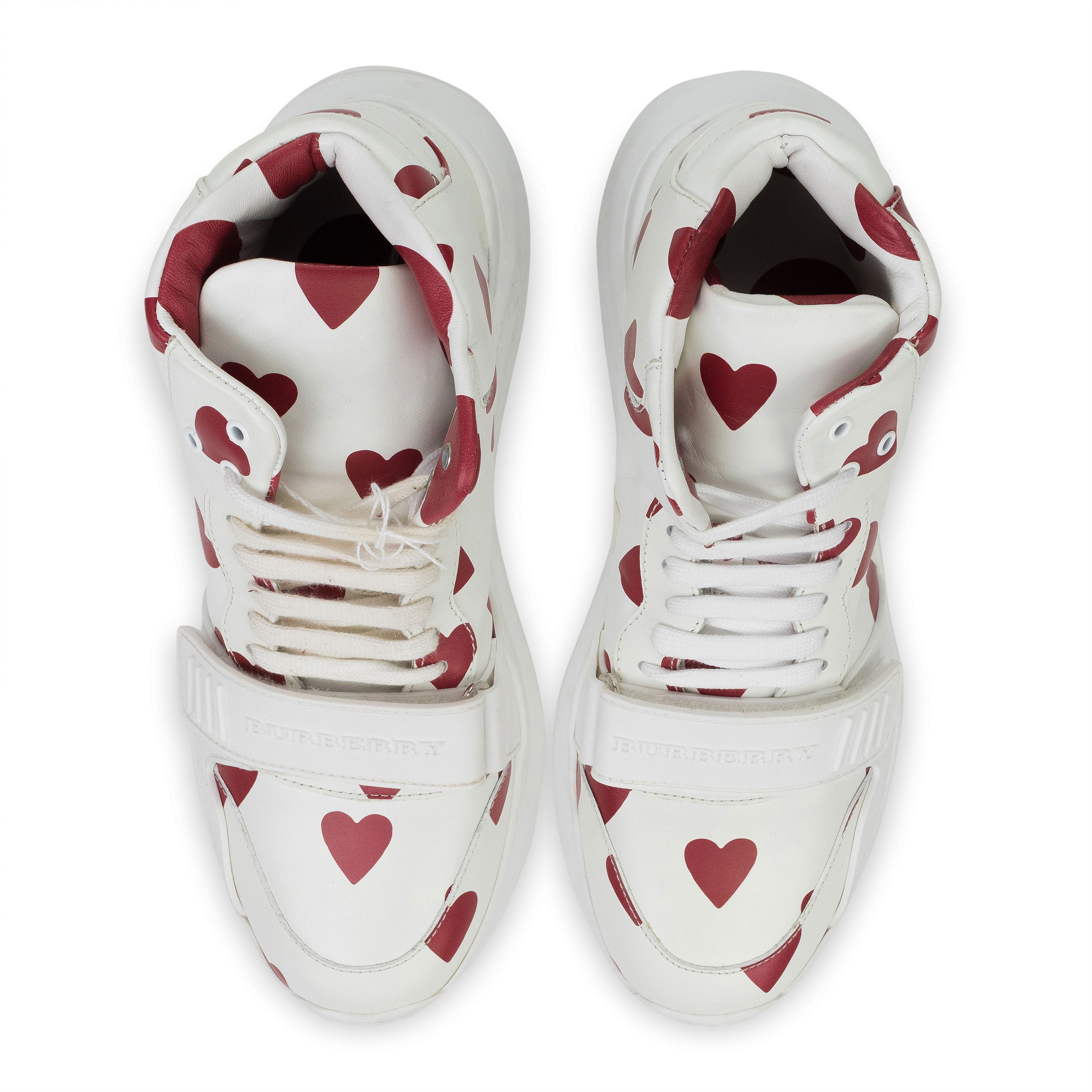 Burberry White White Regis Heart Print High-top Sneakers SIZE 40.5