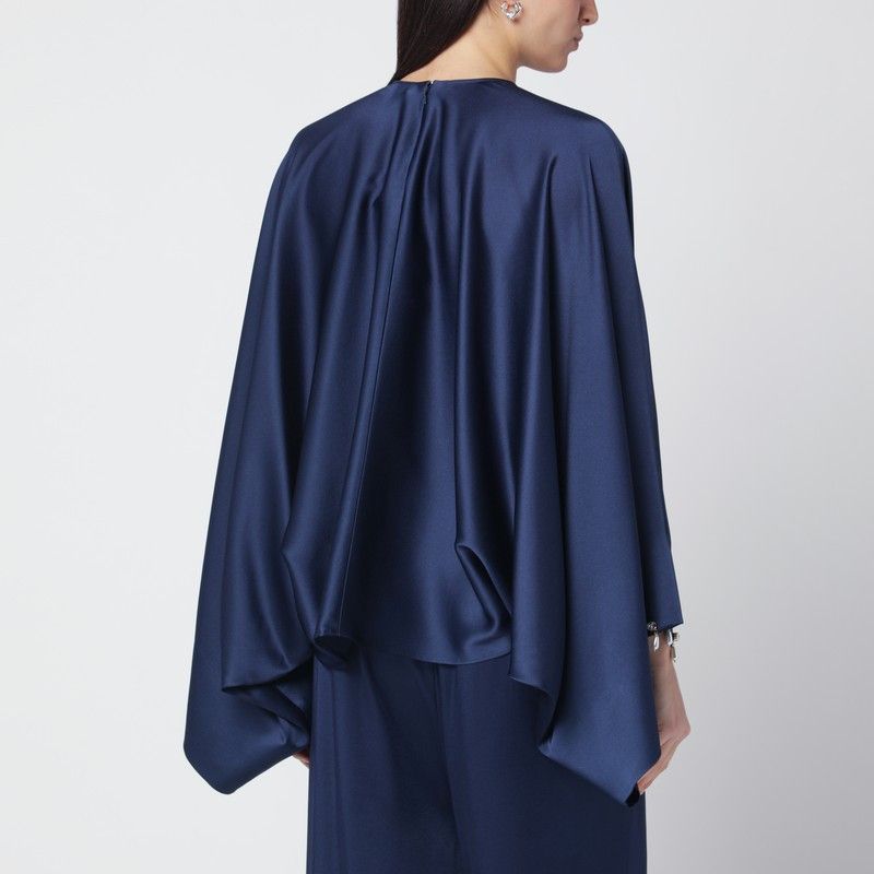 Stella McCartney Stella Mccartney Navy Blue Oversized Viscose Satin Blouse Size S / US 4 / IT 40 - 2 Thumbnail