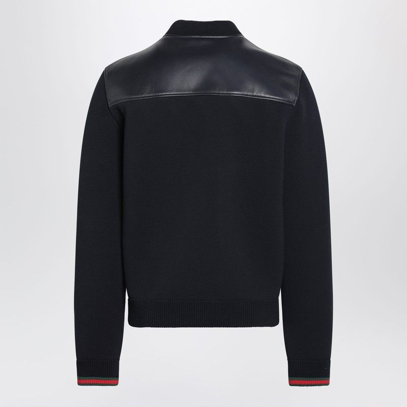 Gucci Gucci Navy Blue Nappa Leather And Knit Bomber Jacket Size US XL / EU 56 / 4 - 2 Thumbnail