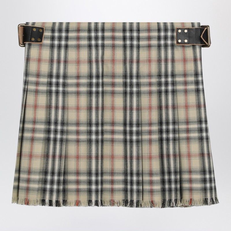 Burberry Burberry Beige Wool Mini Kilt With Check Pattern Size 27" / US 4 / IT 40 - 2 Thumbnail