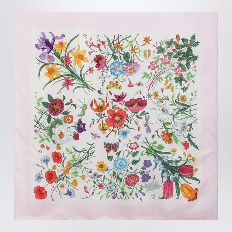 Gucci Gucci Pink Printed Silk Twill Scarf Size ONE SIZE - 2 Thumbnail