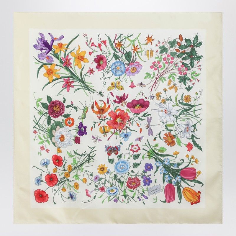 Gucci Gucci Yellow Printed Silk Twill Scarf Size ONE SIZE - 2 Thumbnail
