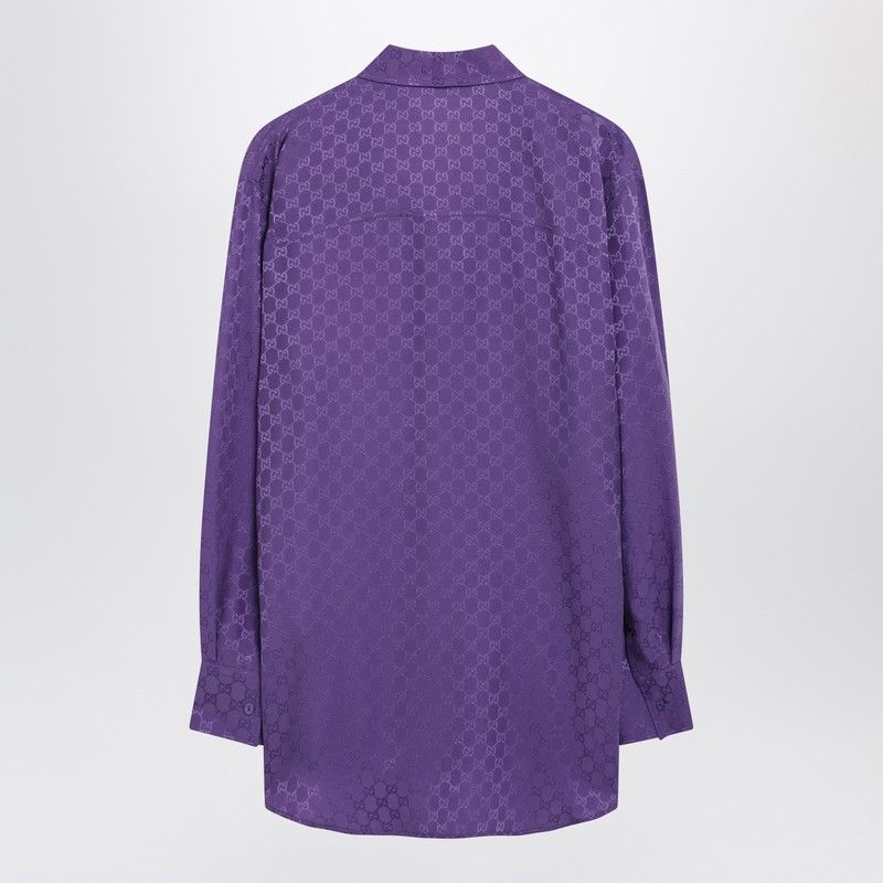 Gucci Gucci Purple Oversized Gg Jacquard Silk Shirt Size M / US 6-8 / IT 42-44 - 2 Thumbnail