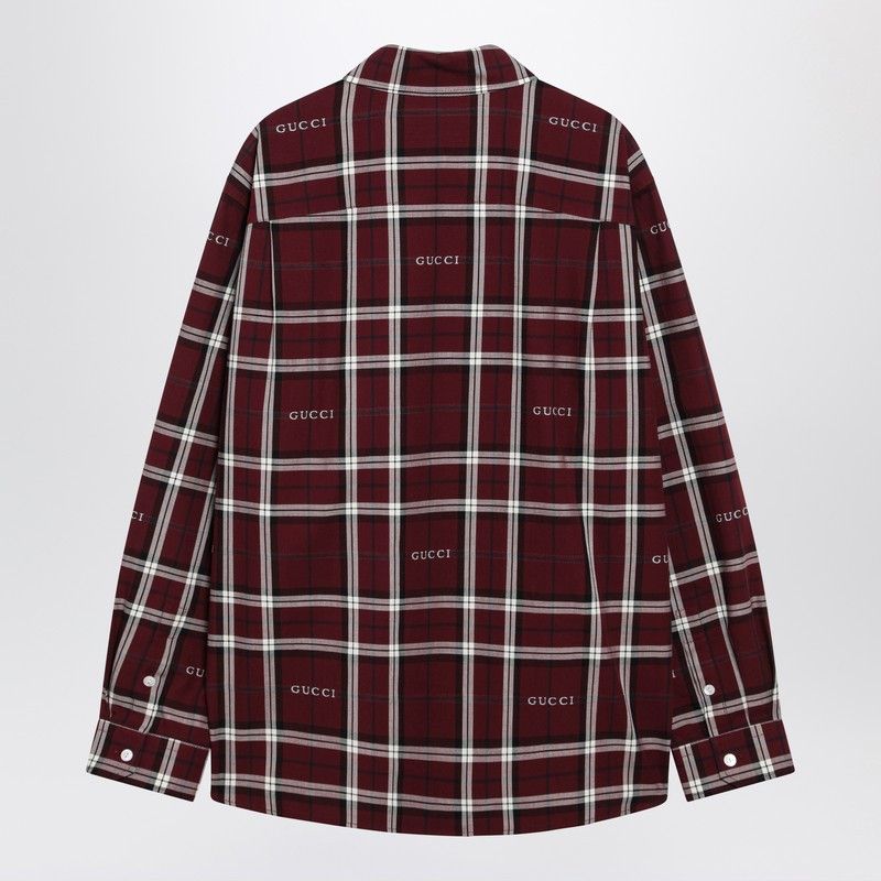 Gucci Gucci Burgundy Cotton Jacquard Tartan Shirt Size US L / EU 52-54 / 3 - 2 Thumbnail