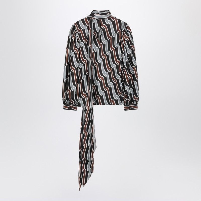 Gucci Gucci Grey/Brown Printed Silk Twill Blouse Size M / US 6-8 / IT 42-44 - 2 Thumbnail