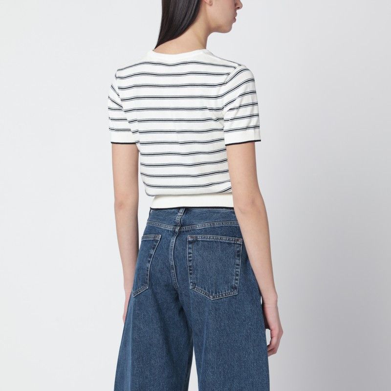 A.P.C. A.P.C. White Knit Top With Ecru/Black Stripes Size S / US 4 / IT 40 - 2 Thumbnail