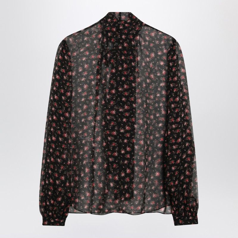 Dolce & Gabbana Dolce&Gabbana Black Chiffon Blouse With Small Rose Print Size L / US 10 / IT 46 - 2 Thumbnail