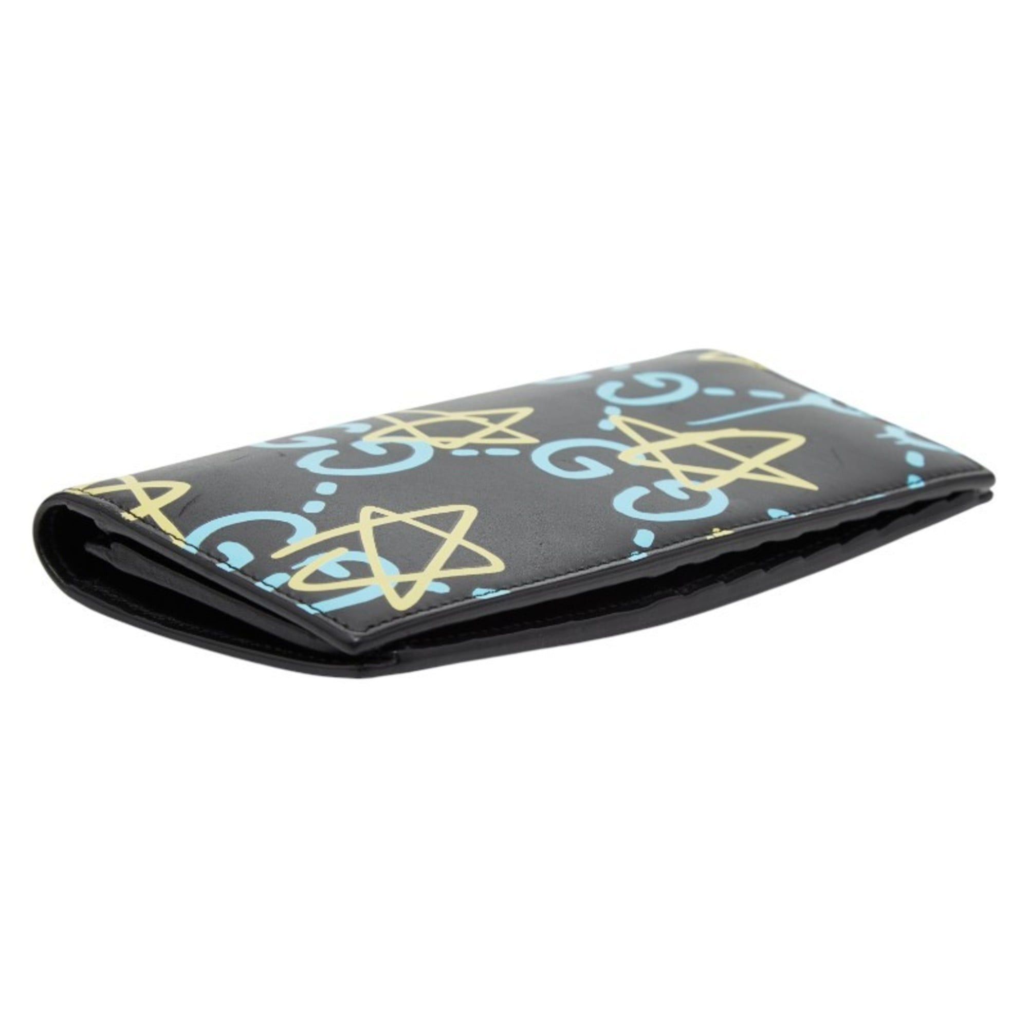 Gucci Gucci Ghost Star Print Long Wallet 448466 Black Blue Yellow Leather Women's GUCCI Size ONE SIZE - 4 Thumbnail