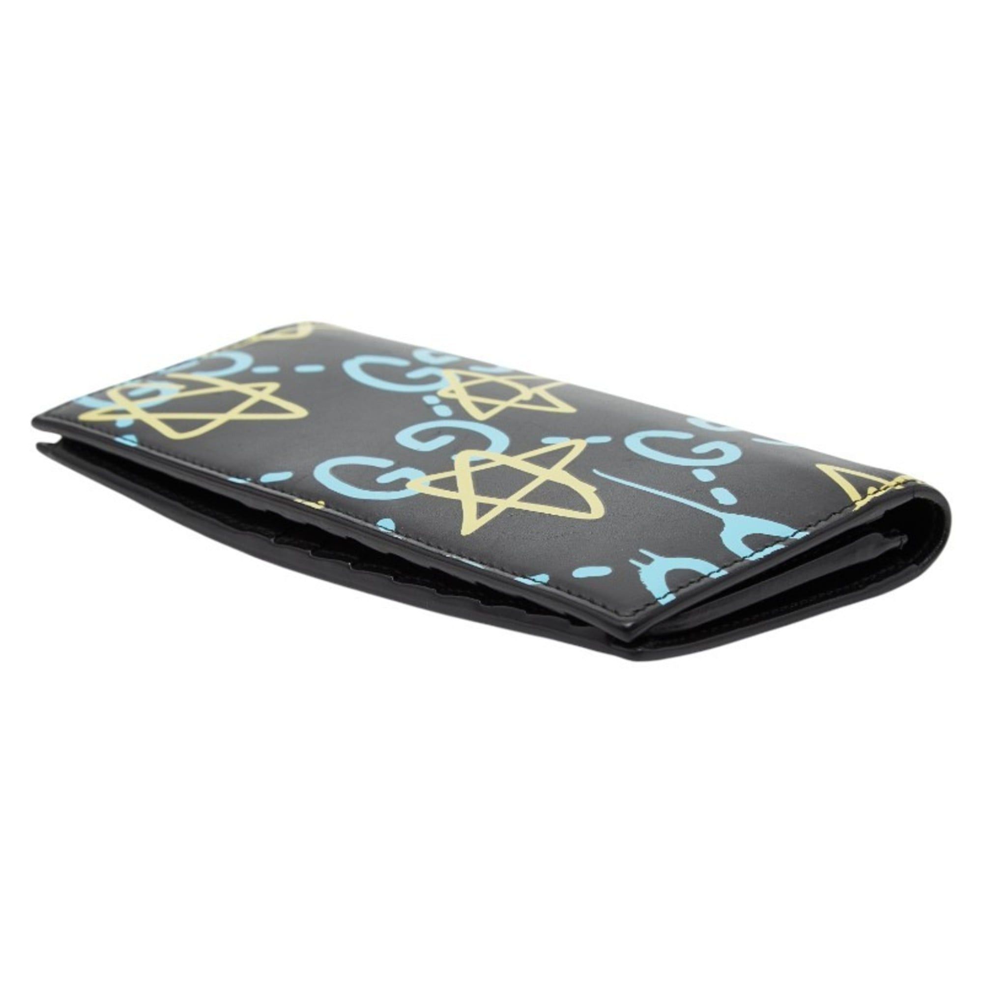Gucci Gucci Ghost Star Print Long Wallet 448466 Black Blue Yellow Leather Women's GUCCI Size ONE SIZE - 5 Thumbnail