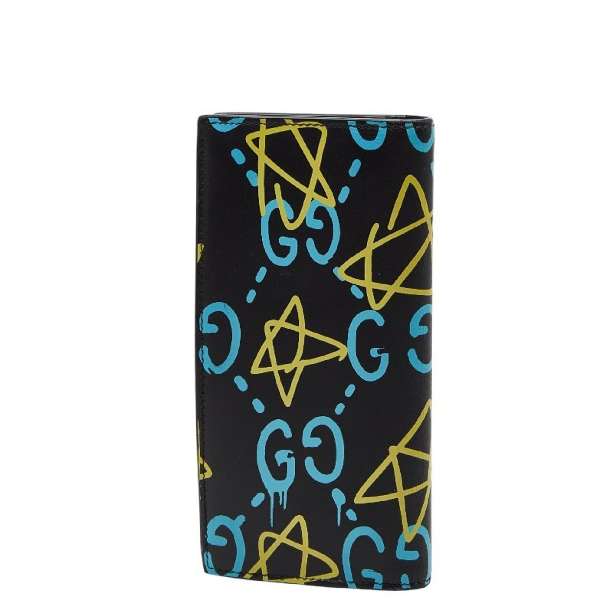 Gucci Gucci Ghost Star Print Long Wallet 448466 Black Blue Yellow Leather Women's GUCCI Size ONE SIZE - 2 Thumbnail