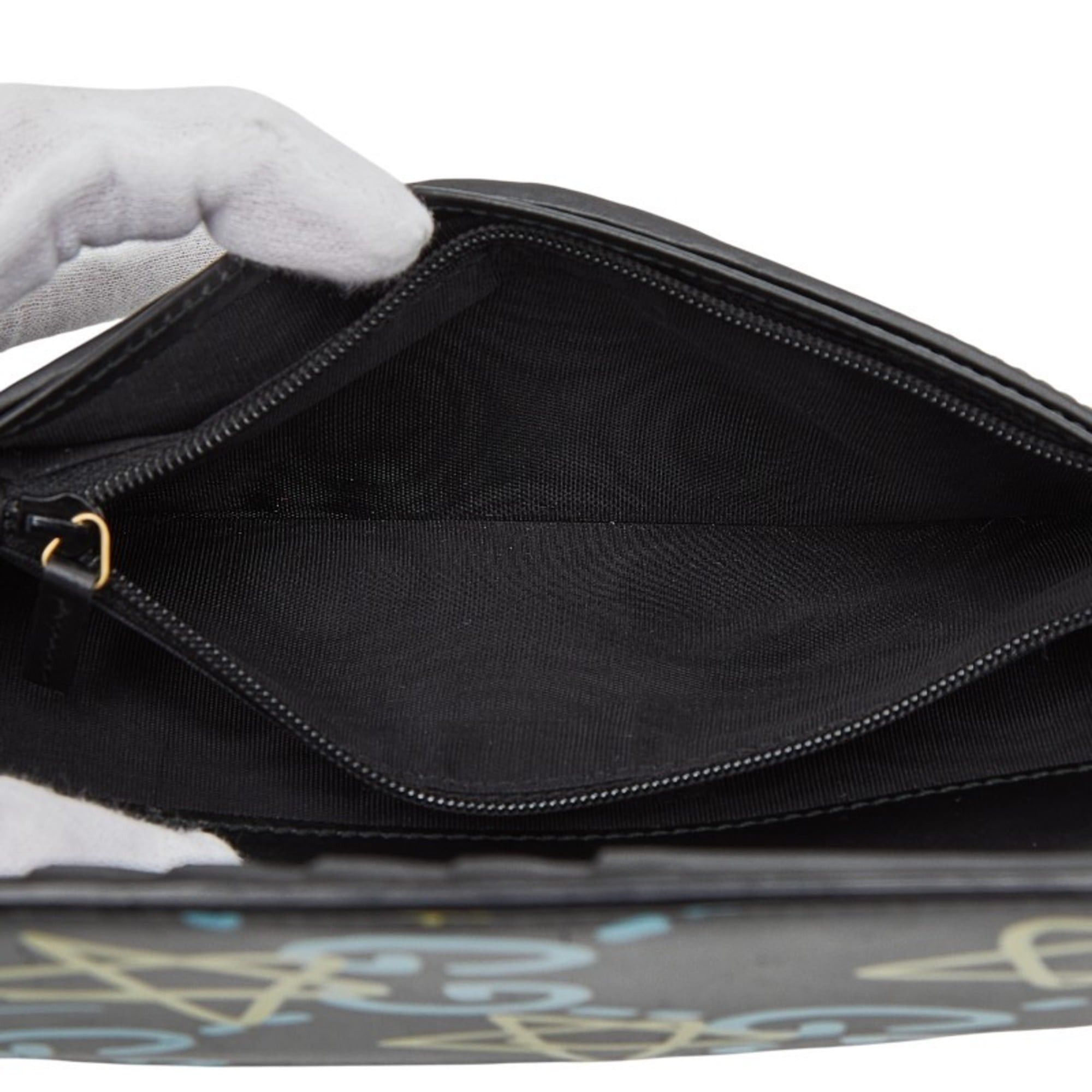 Gucci Gucci Ghost Star Print Long Wallet 448466 Black Blue Yellow Leather Women's GUCCI Size ONE SIZE - 7 Thumbnail