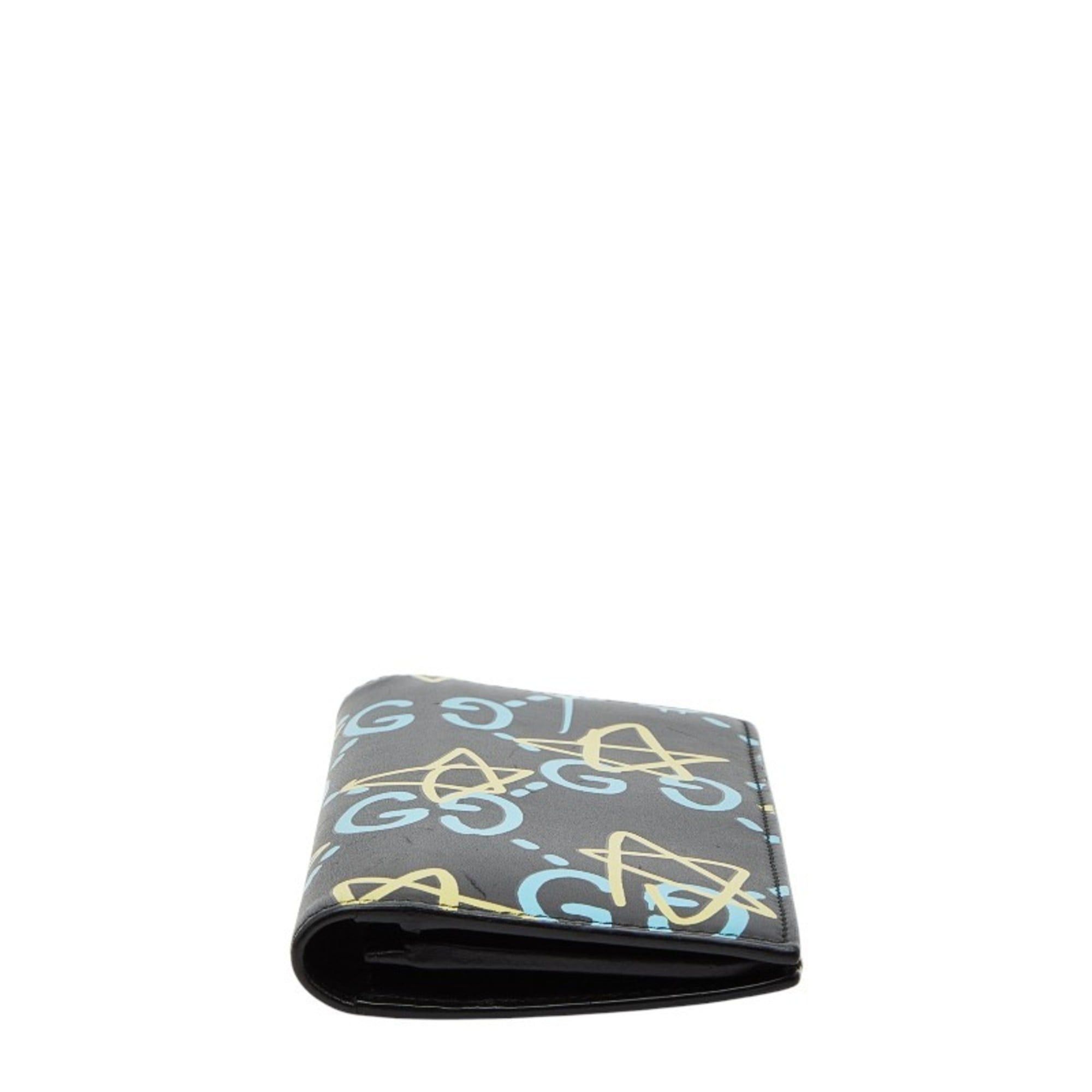 Gucci Gucci Ghost Star Print Long Wallet 448466 Black Blue Yellow Leather Women's GUCCI Size ONE SIZE - 3 Thumbnail