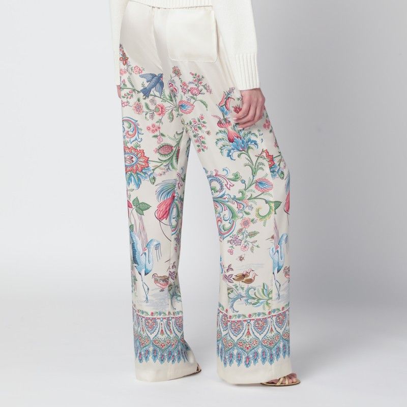 Etro Etro White Wide-Leg Trousers With Floral Print Size 28" / US 6 / IT 42 - 2 Thumbnail