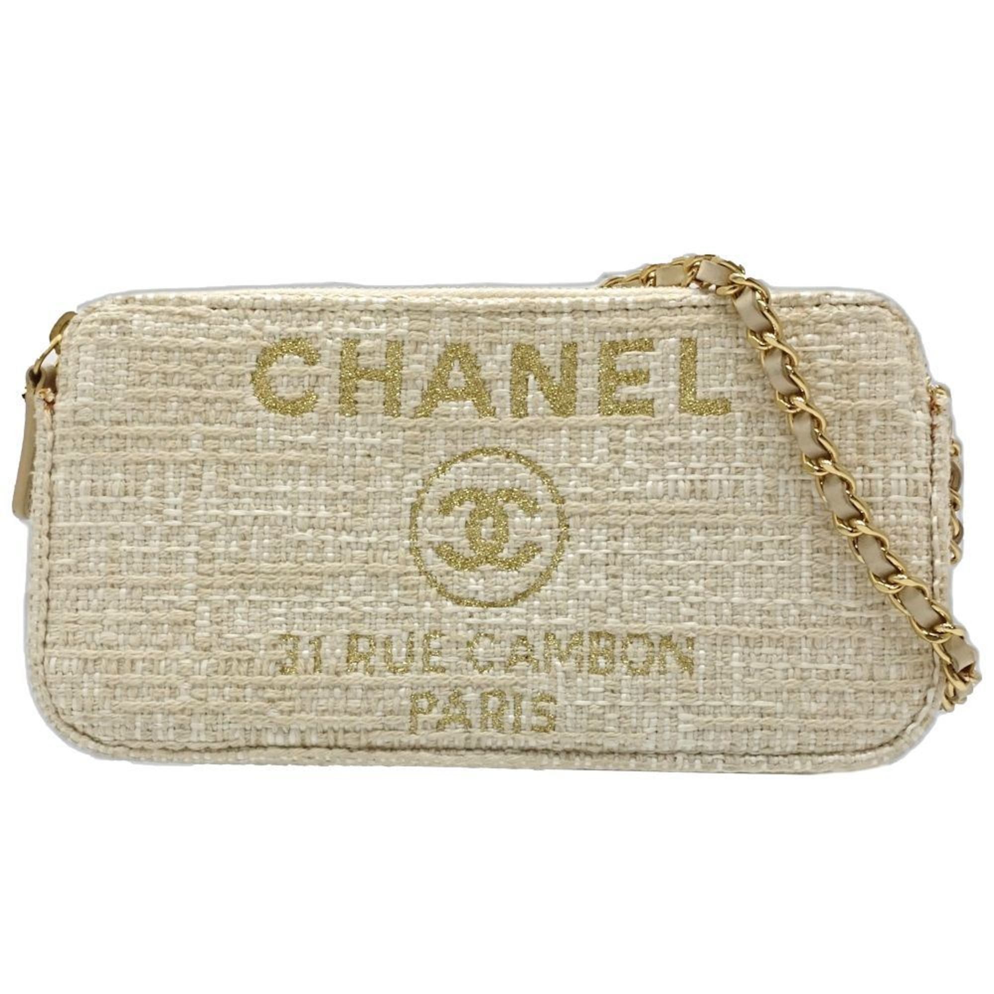 Chanel CHANEL Chain Wallet A84415 Deauville Shoulder Bag in Beige Canvas, Women's, 181802 Size ONE SIZE - 10 Thumbnail