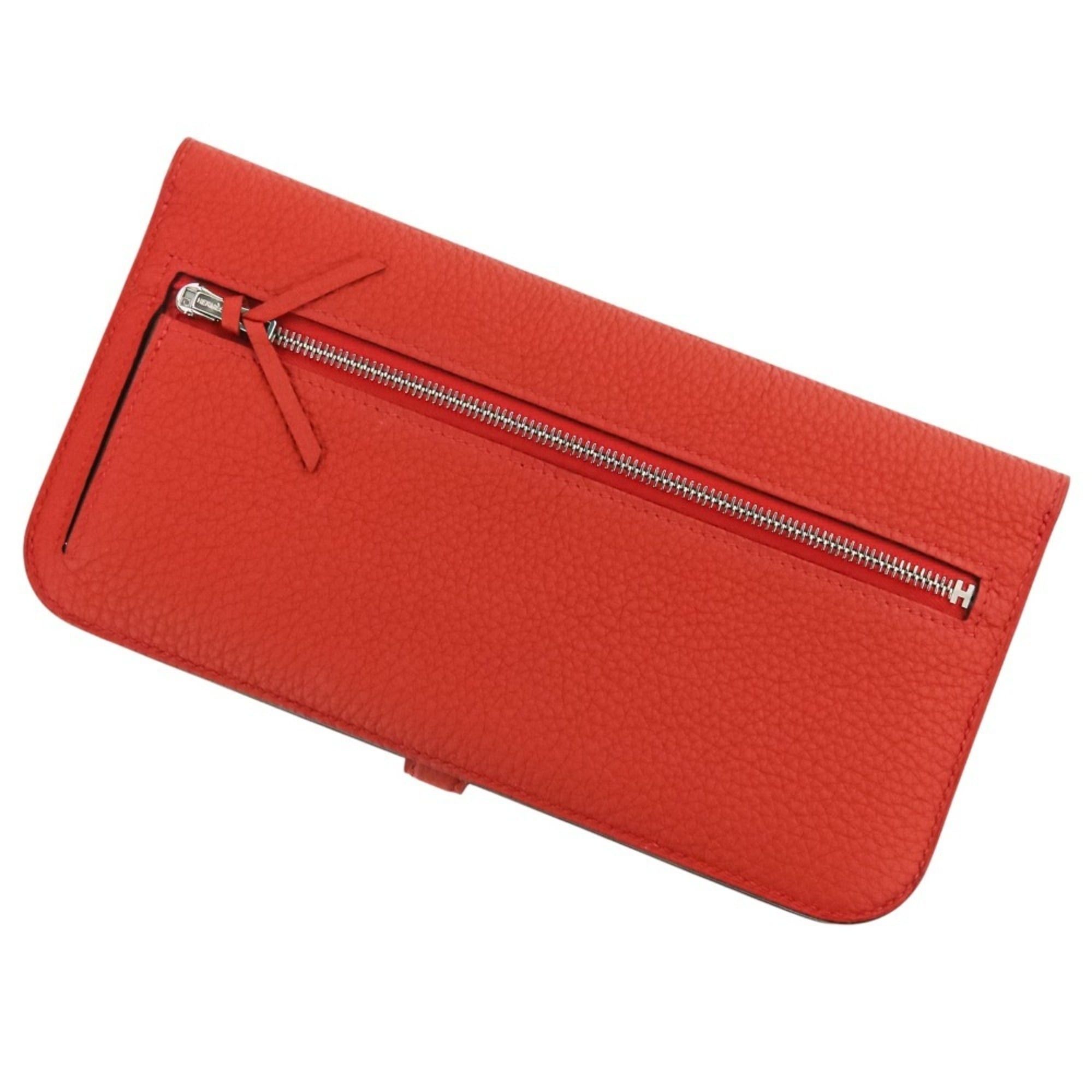 Hermes HERMES Dogon Long Wallet in Taurillon Clemence Leather with Silver Hardware, K Stamp, Made 2025, Red, Women's Size ONE SIZE - 2 Thumbnail