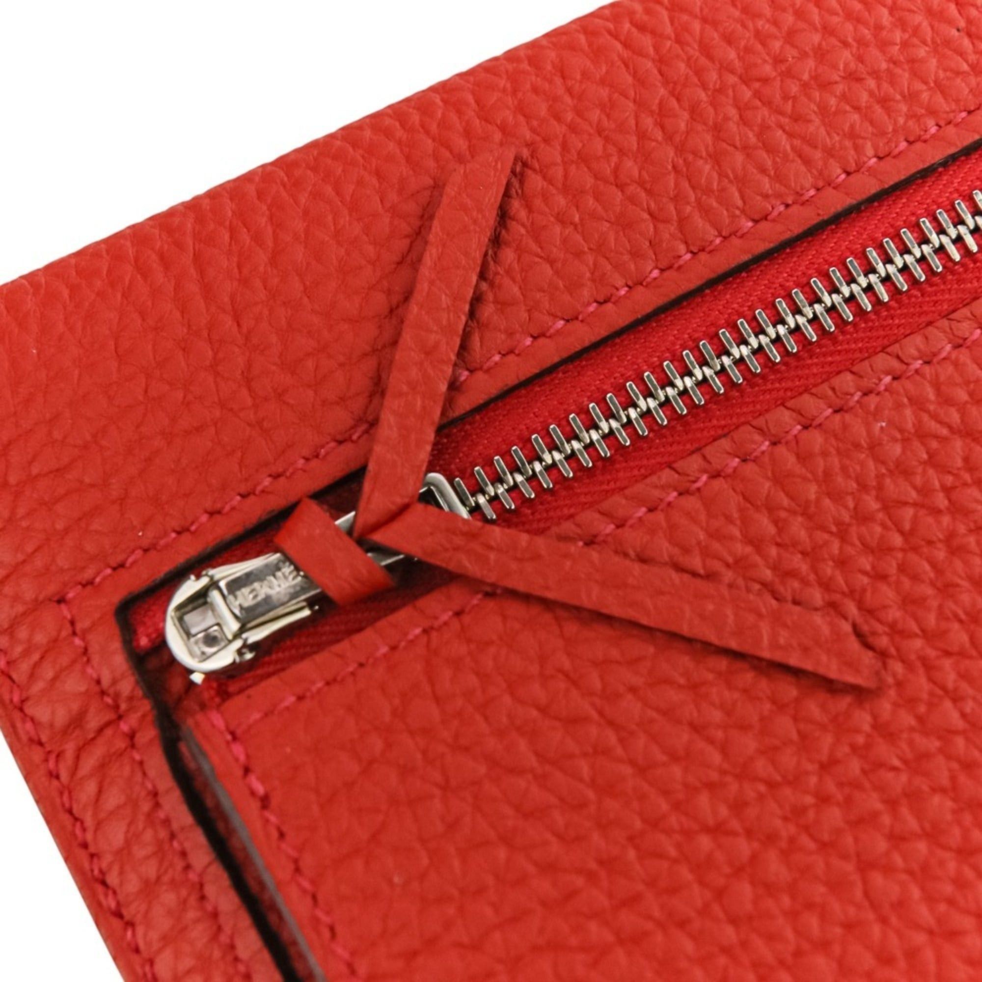 Hermes HERMES Dogon Long Wallet in Taurillon Clemence Leather with Silver Hardware, K Stamp, Made 2025, Red, Women's Size ONE SIZE - 8 Thumbnail