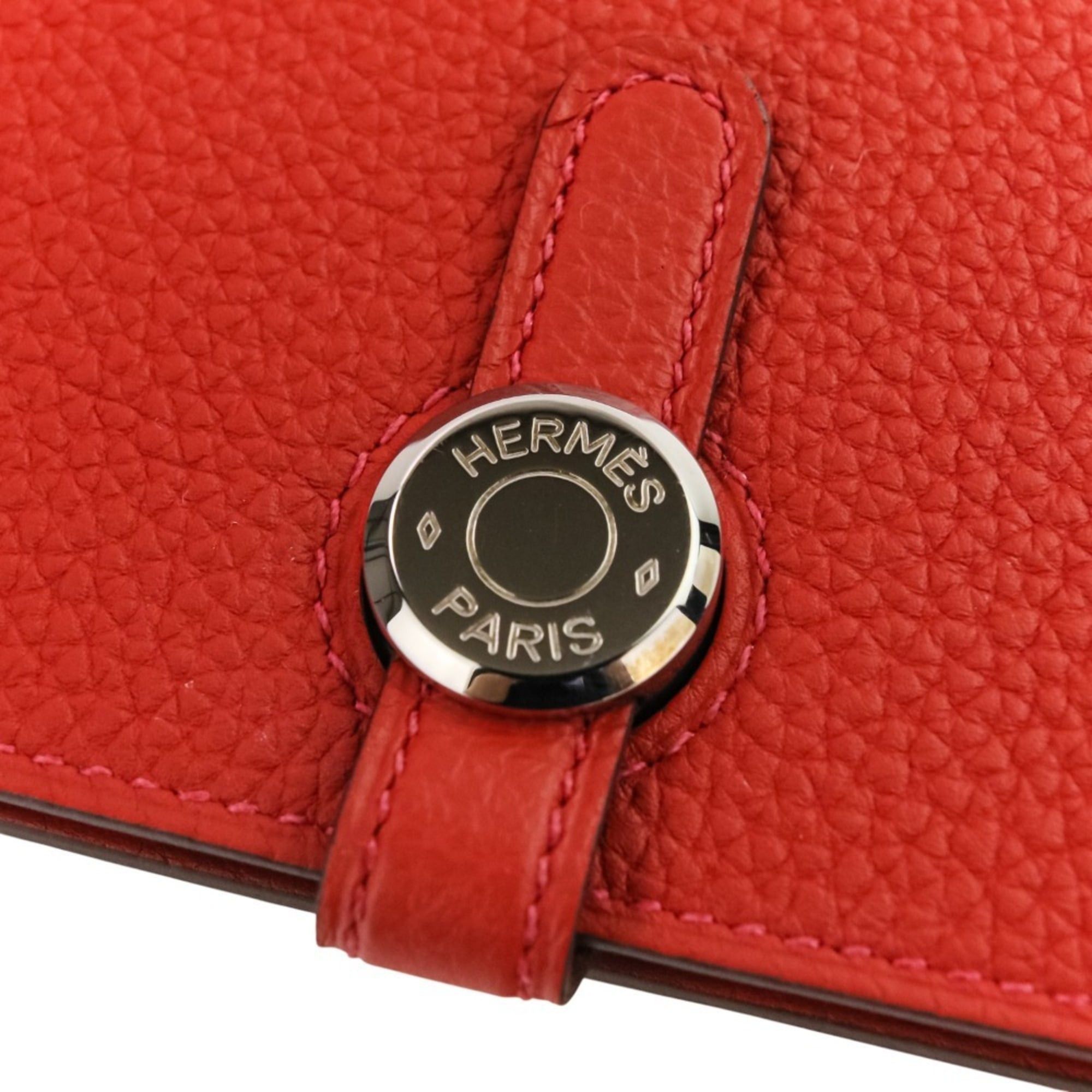 Hermes HERMES Dogon Long Wallet in Taurillon Clemence Leather with Silver Hardware, K Stamp, Made 2025, Red, Women's Size ONE SIZE - 7 Thumbnail