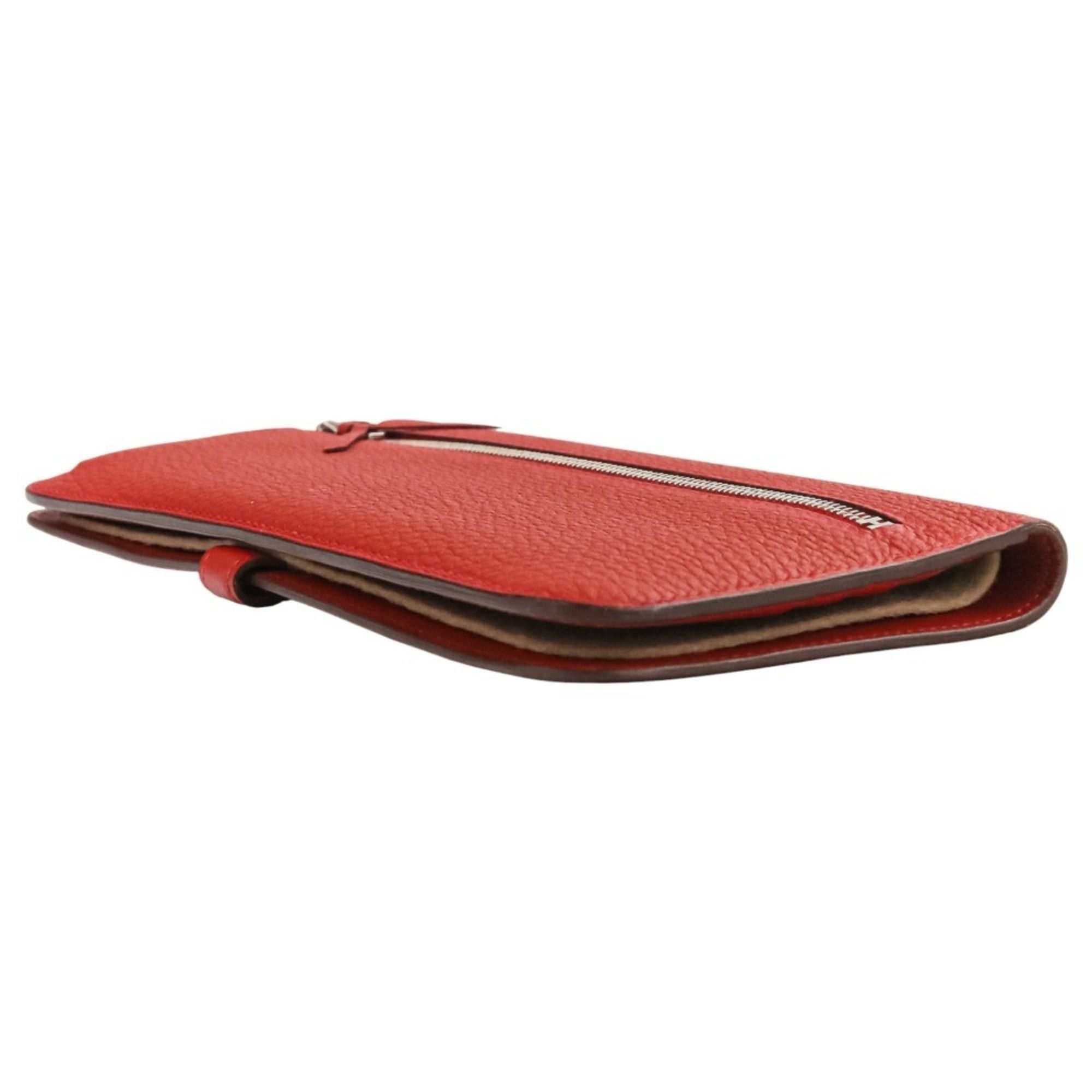 Hermes HERMES Dogon Long Wallet in Taurillon Clemence Leather with Silver Hardware, K Stamp, Made 2025, Red, Women's Size ONE SIZE - 4 Thumbnail