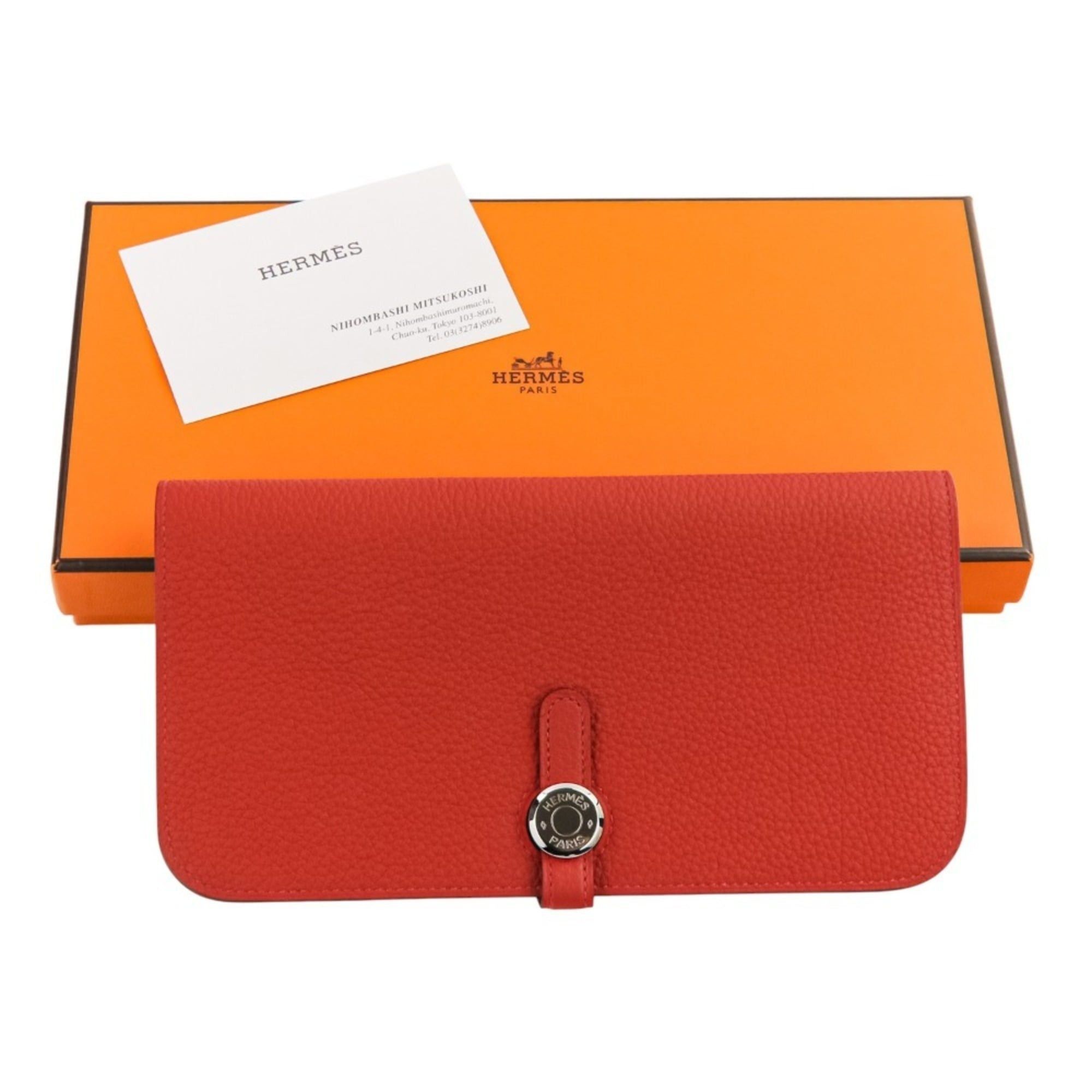 Hermes HERMES Dogon Long Wallet in Taurillon Clemence Leather with Silver Hardware, K Stamp, Made 2025, Red, Women's Size ONE SIZE - 12 Thumbnail