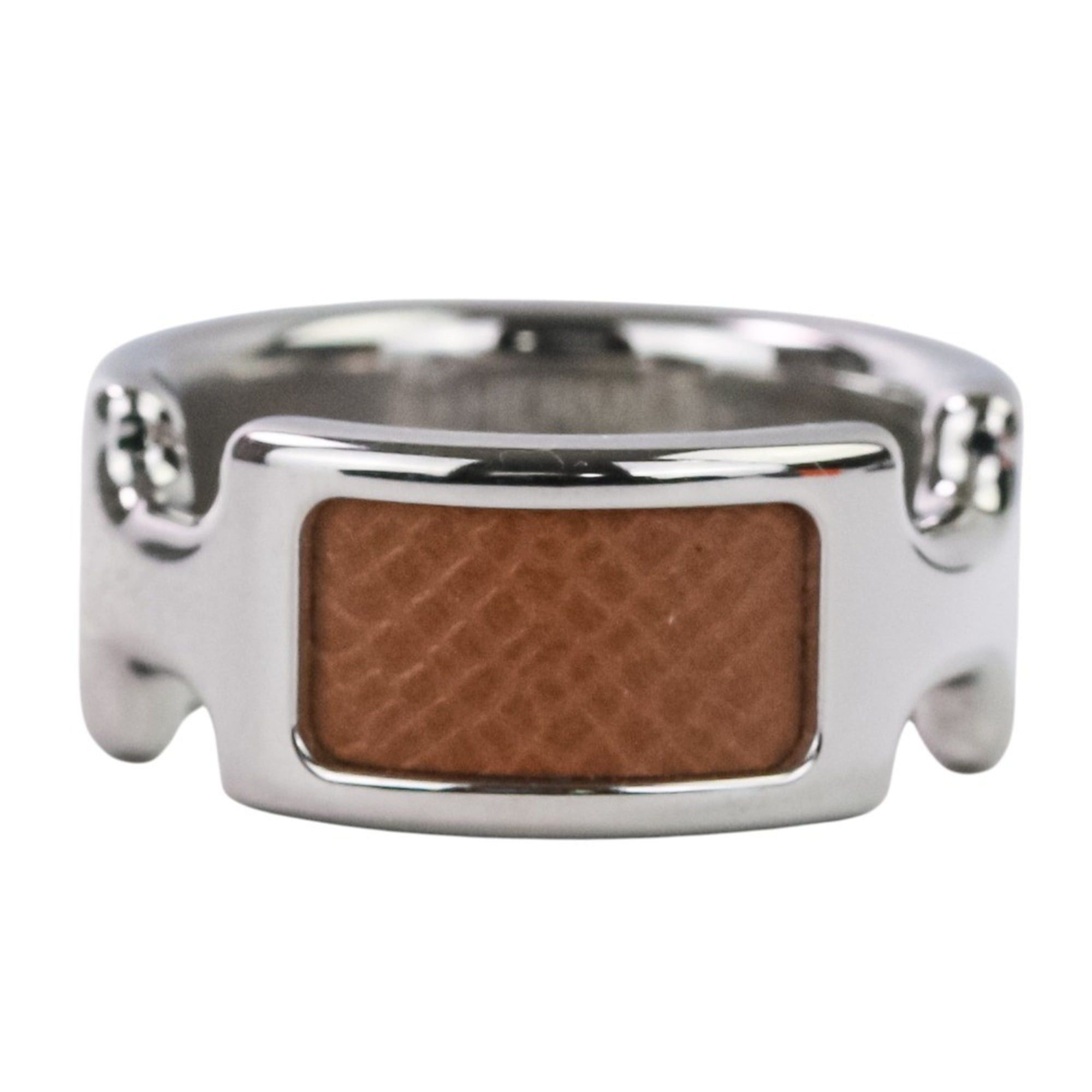 Hermes HERMES Olympe PM Ring, Small, Silver, Brown, Women's Size ONE SIZE - 2 Thumbnail