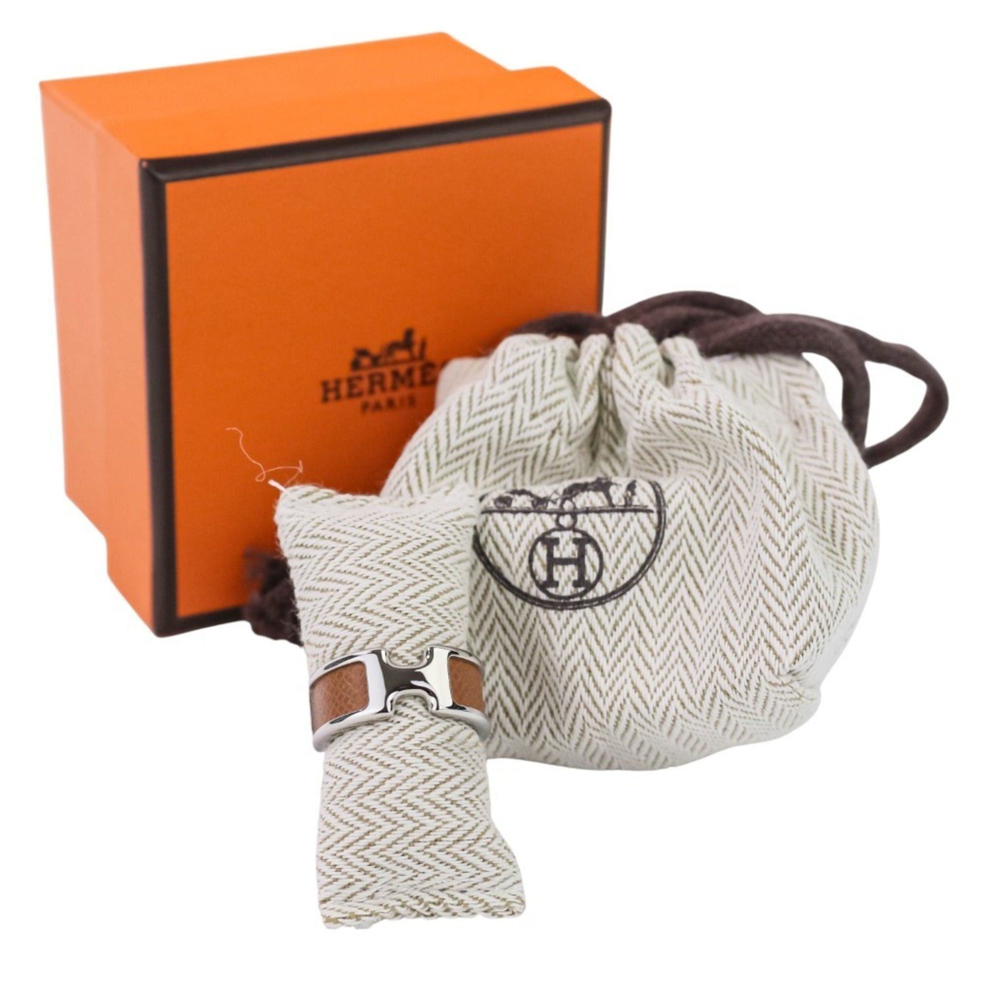 Hermes HERMES Olympe PM Ring, Small, Silver, Brown, Women's Size ONE SIZE - 12 Thumbnail