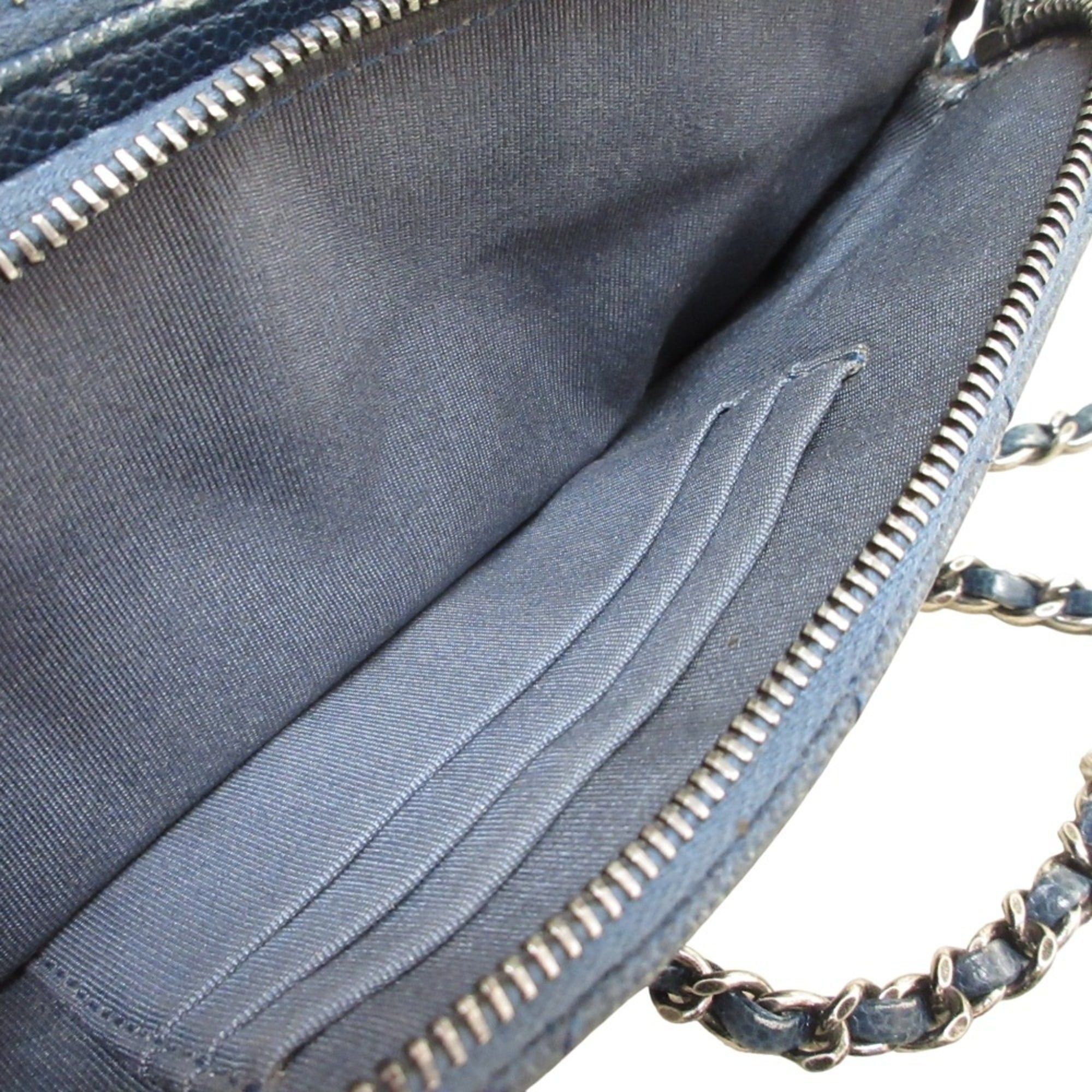 Chanel CHANEL Matelasse Caviar Leather Chain Wallet Shoulder Bag Long Navy Women's Size ONE SIZE - 16 Thumbnail