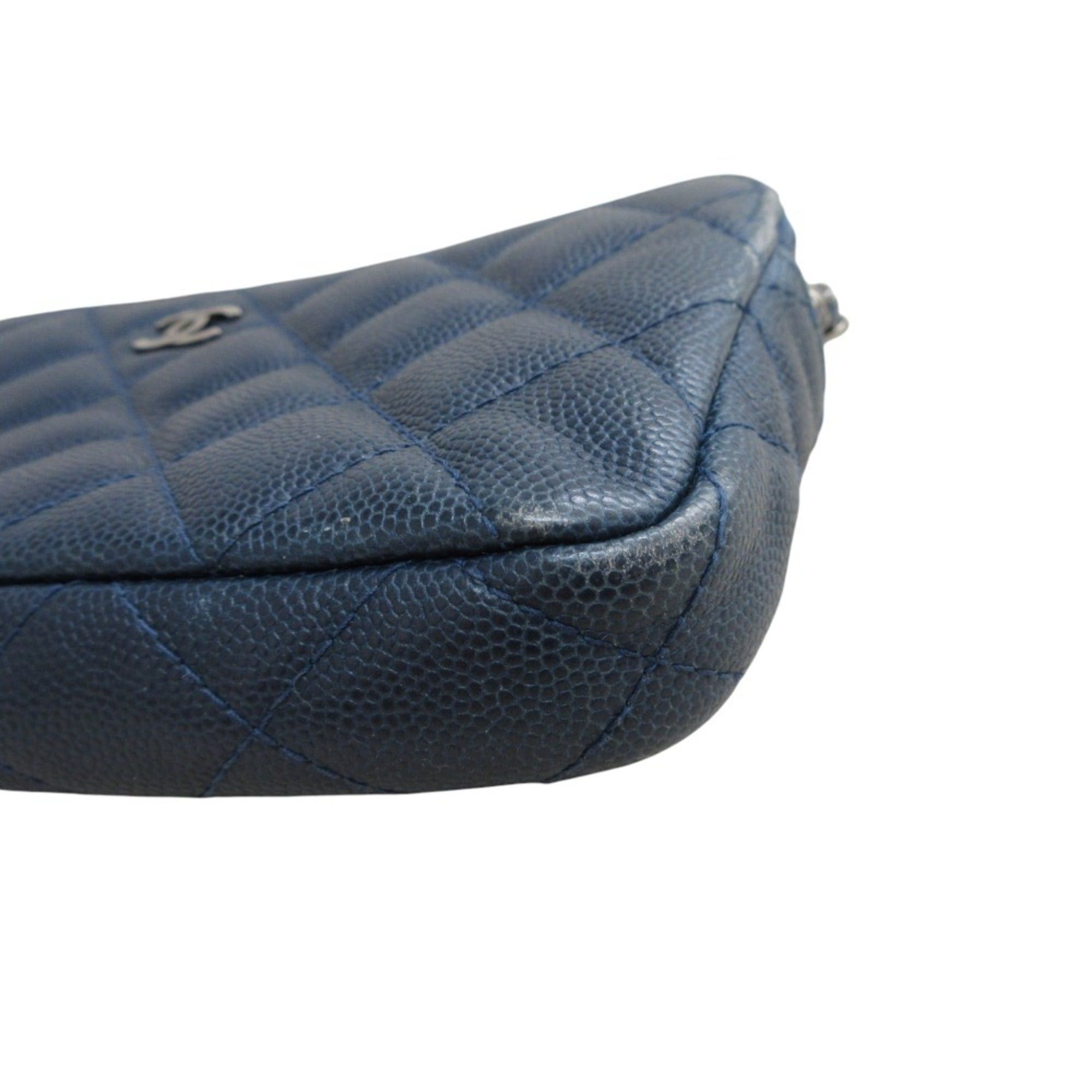 Chanel CHANEL Matelasse Caviar Leather Chain Wallet Shoulder Bag Long Navy Women's Size ONE SIZE - 8 Thumbnail
