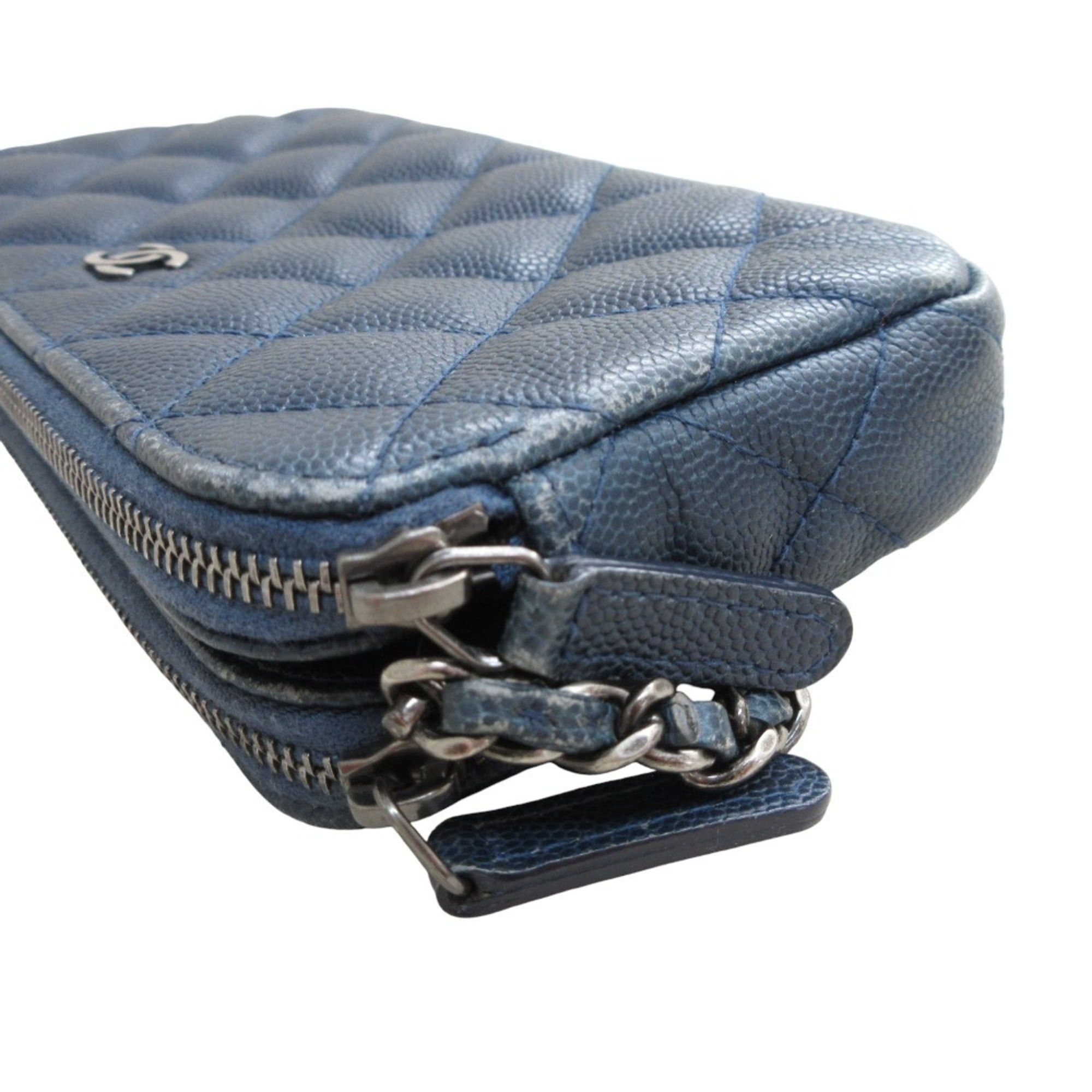 Chanel CHANEL Matelasse Caviar Leather Chain Wallet Shoulder Bag Long Navy Women's Size ONE SIZE - 6 Thumbnail